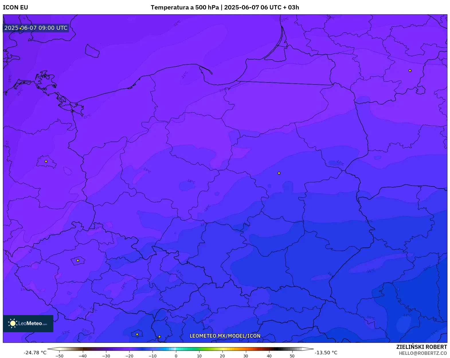 ICON model - Polonia, Temperatura a 500 hPa ICON model - Polonia, Temperatura a 500 hPa