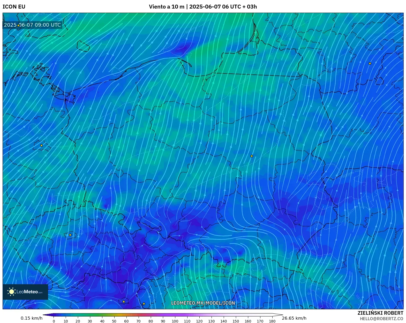 ICON model - Polonia, Viento a 10 m ICON model - Polonia, Viento a 10 m