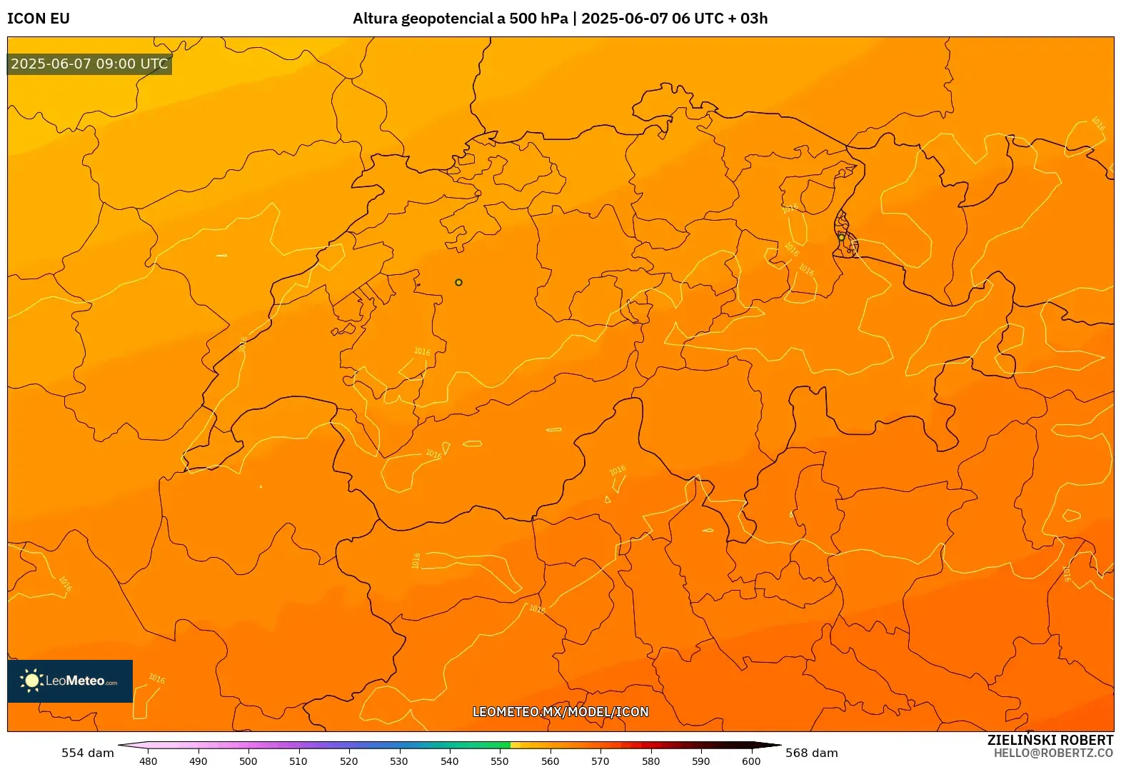 ICON model - Suiza, Altura geopotencial a 500 hPa ICON model - Suiza, Altura geopotencial a 500 hPa