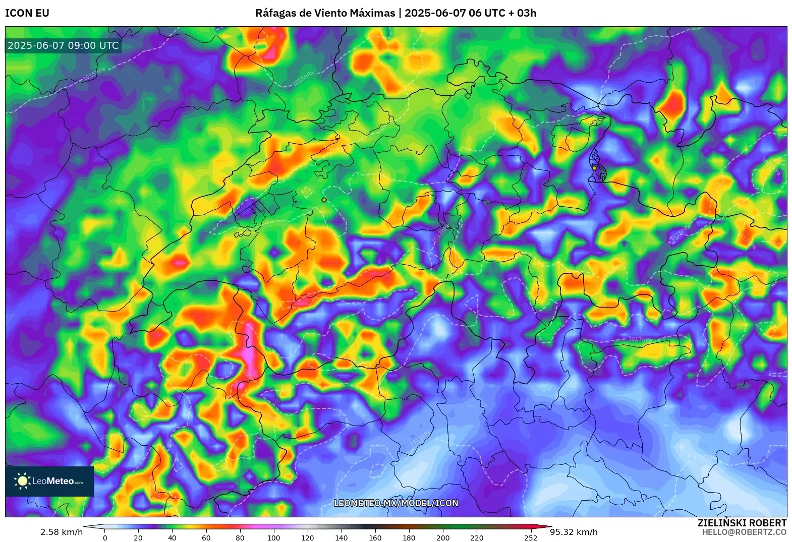 ICON model - Suiza, Ráfagas de Viento Máximas