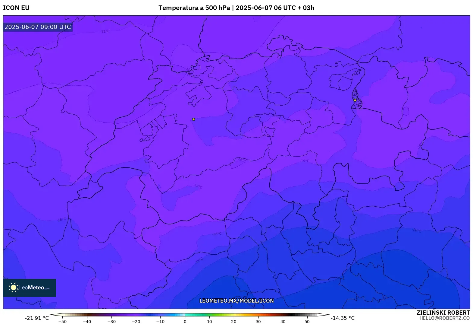 ICON model - Suiza, Temperatura a 500 hPa ICON model - Suiza, Temperatura a 500 hPa