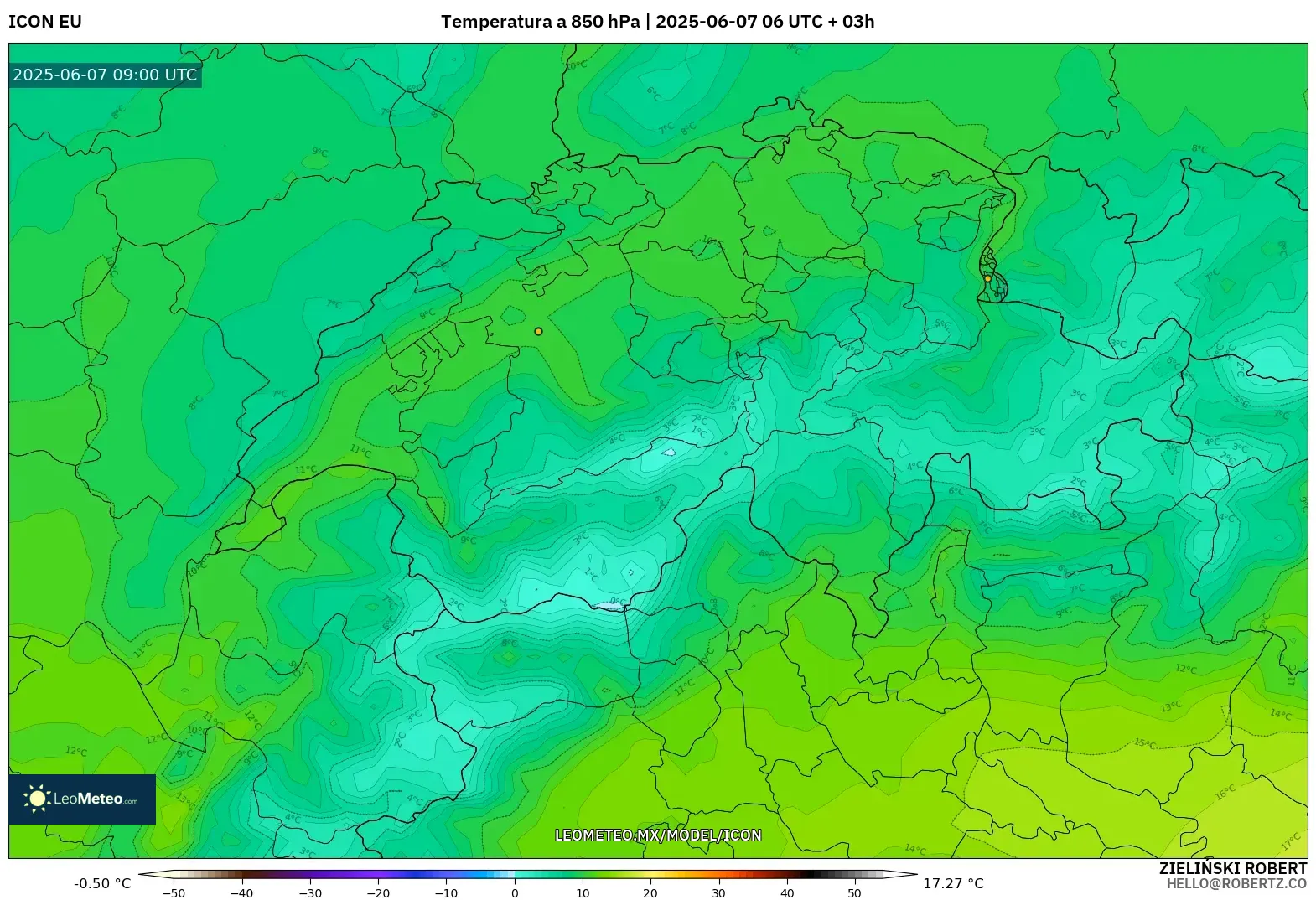 ICON model - Suiza, Temperatura a 850 hPa ICON model - Suiza, Temperatura a 850 hPa