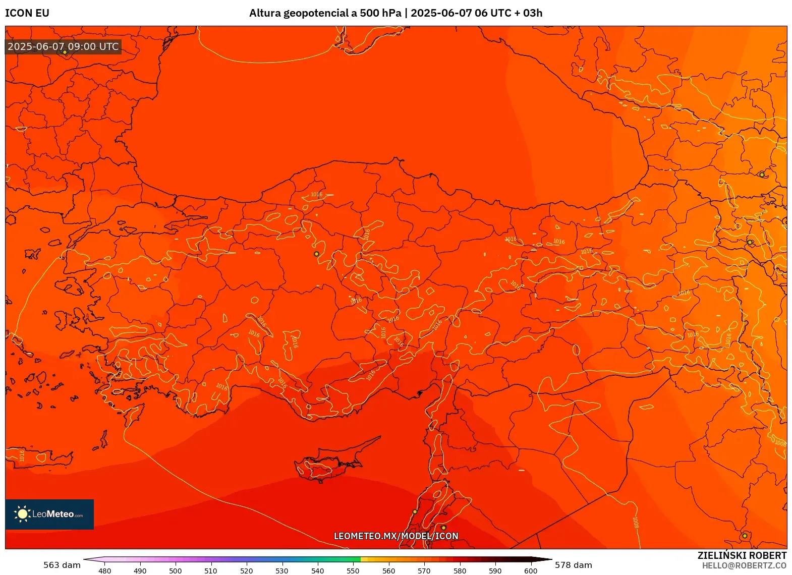 ICON model - Turquía, Altura geopotencial a 500 hPa ICON model - Turquía, Altura geopotencial a 500 hPa