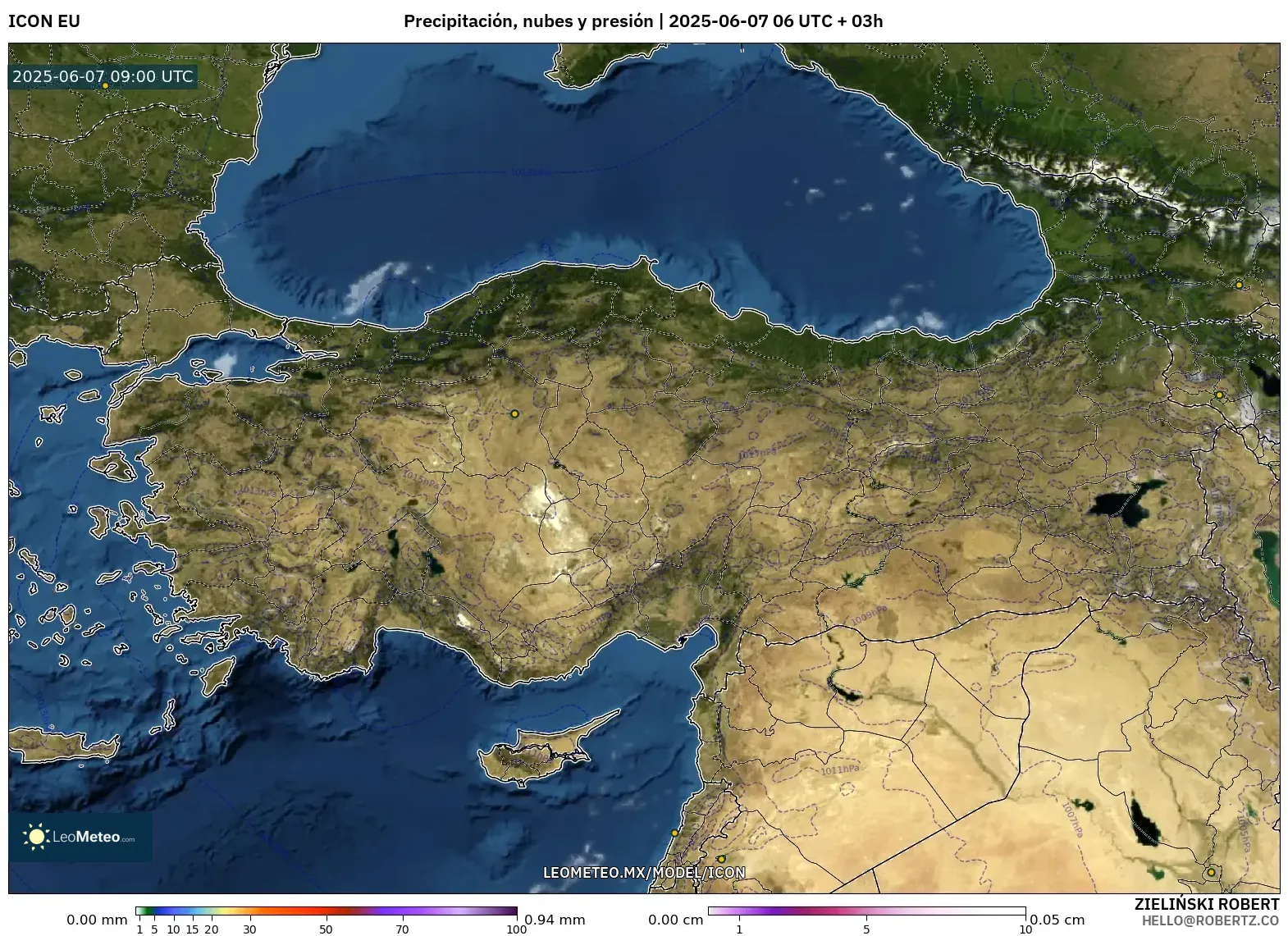 ICON model - Turquía, Precipitación, nubes y presión ICON model - Turquía, Precipitación, nubes y presión
