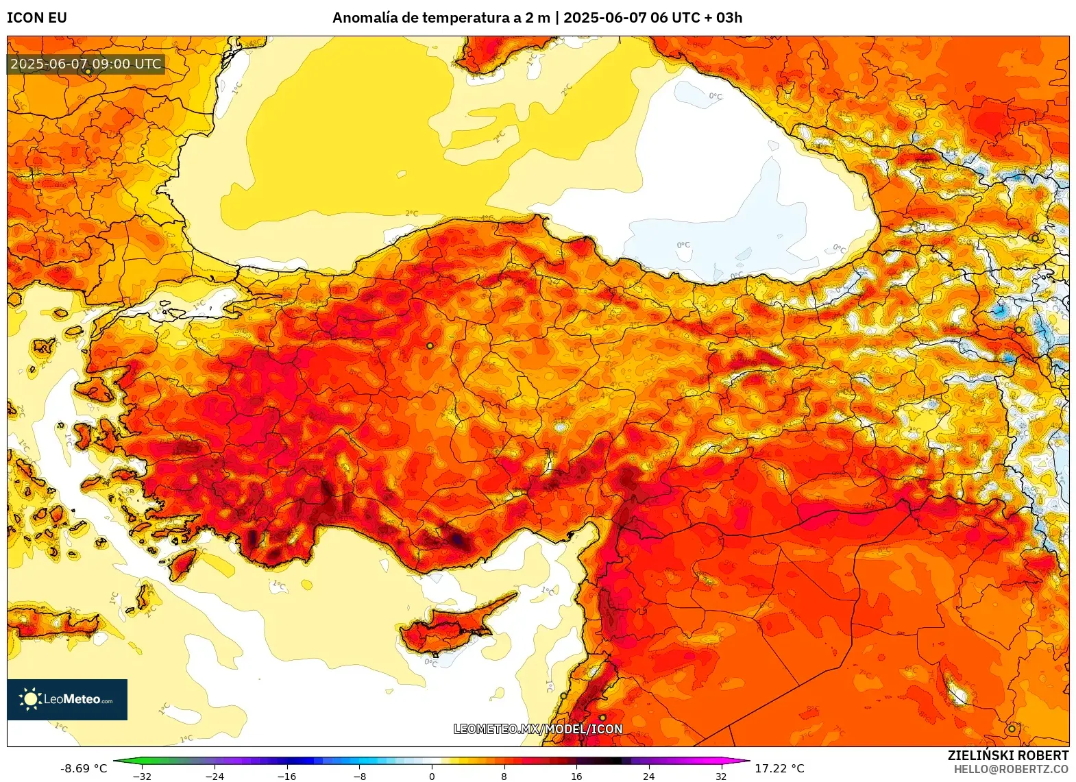 ICON model - Turquía, Anomalía de temperatura a 2 m