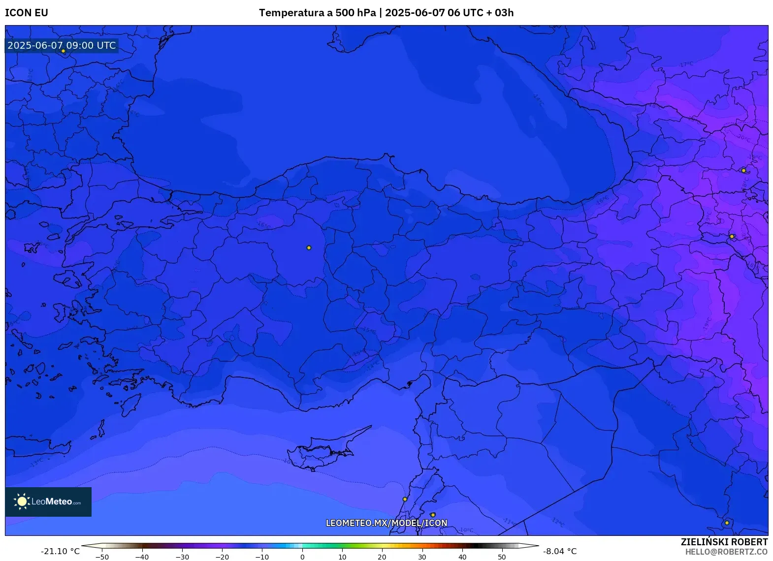 ICON model - Turquía, Temperatura a 500 hPa ICON model - Turquía, Temperatura a 500 hPa