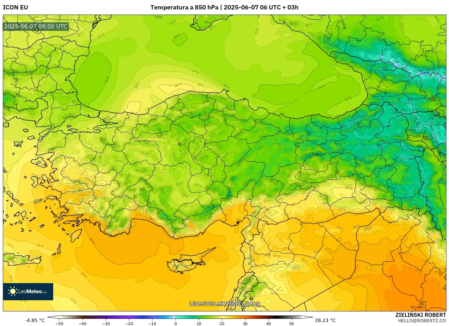 ICON model - Turquía, Temperatura a 850 hPa ICON model - Turquía, Temperatura a 850 hPa