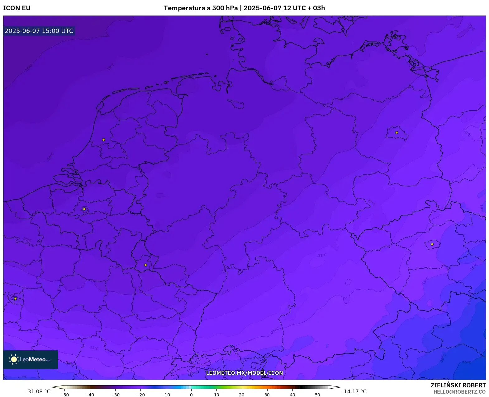 ICON model - Alemania, Temperatura a 500 hPa ICON model - Alemania, Temperatura a 500 hPa