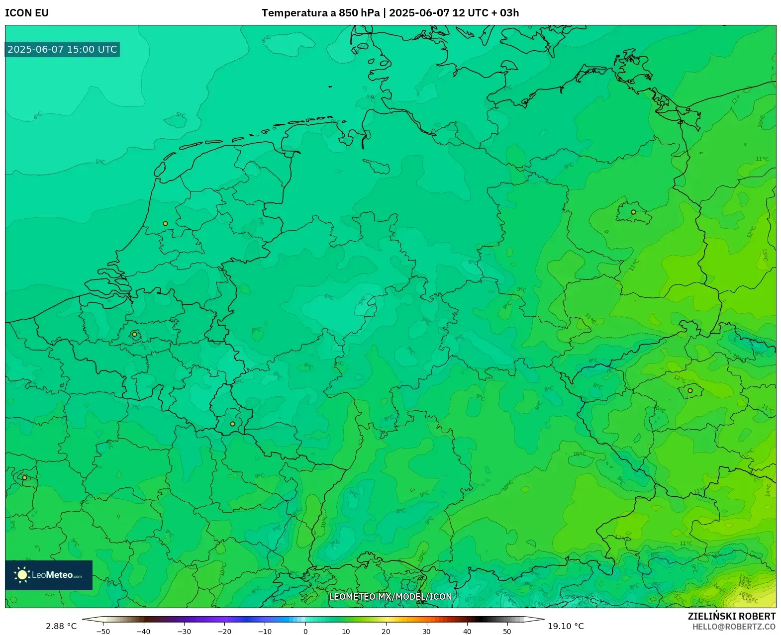 ICON model - Alemania, Temperatura a 850 hPa ICON model - Alemania, Temperatura a 850 hPa