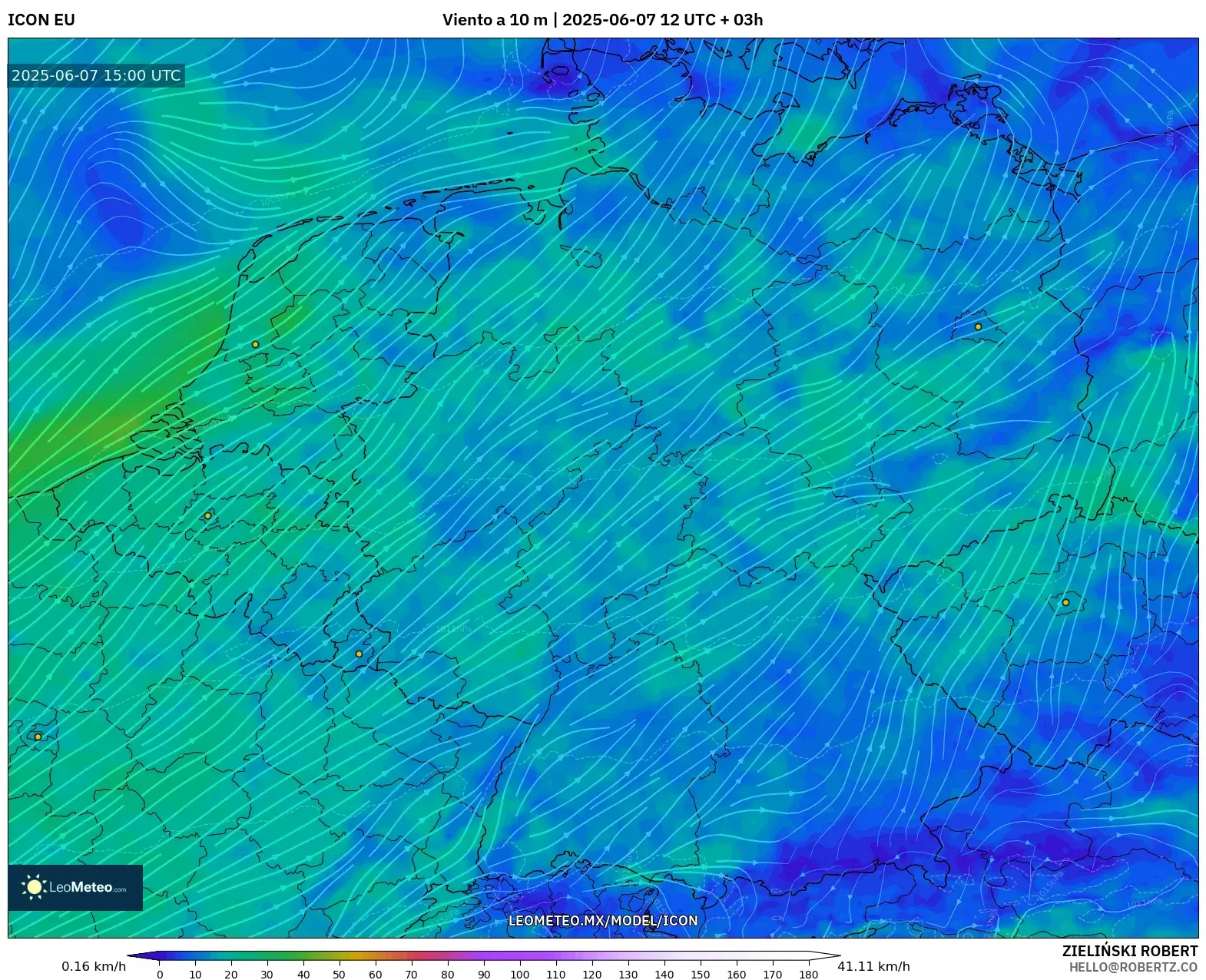ICON model - Alemania, Viento a 10 m