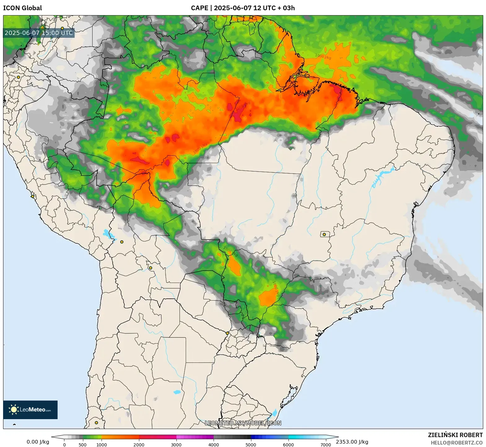 ICON model - Brasil, CAPE ICON model - Brasil, CAPE