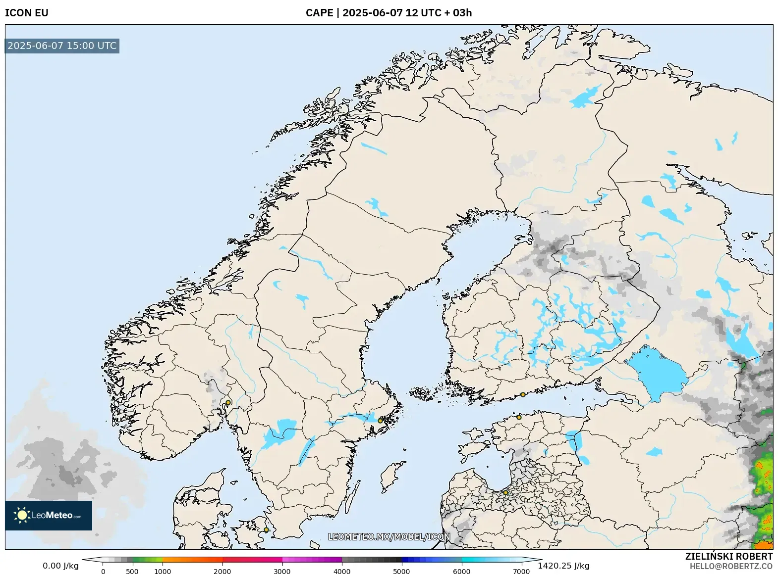 ICON model - Escandinavia, CAPE ICON model - Escandinavia, CAPE