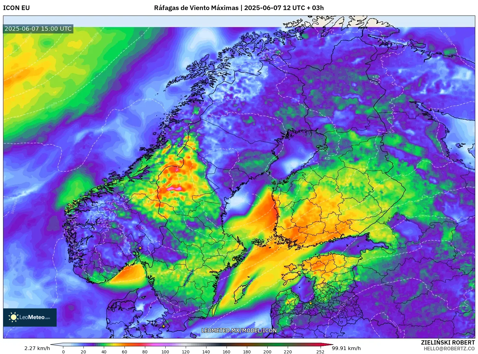 ICON model - Escandinavia, Ráfagas de Viento Máximas ICON model - Escandinavia, Ráfagas de Viento Máximas