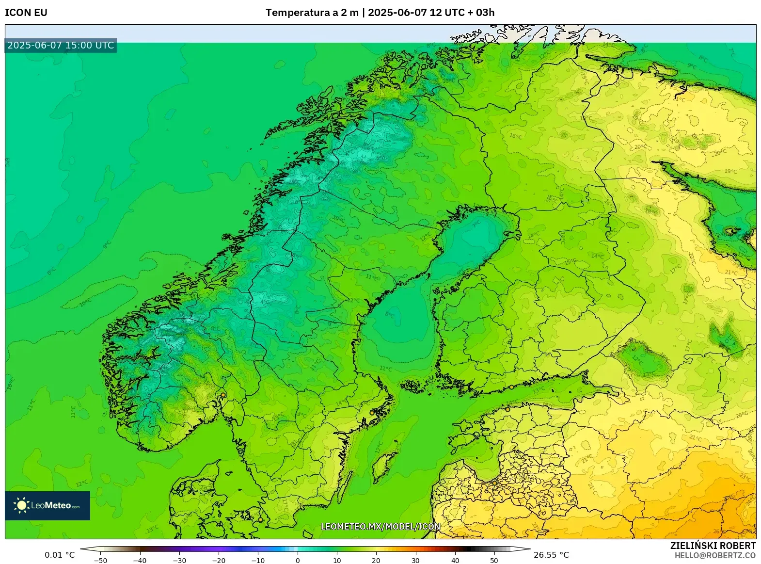 ICON model - Escandinavia, Temperatura a 2 m
