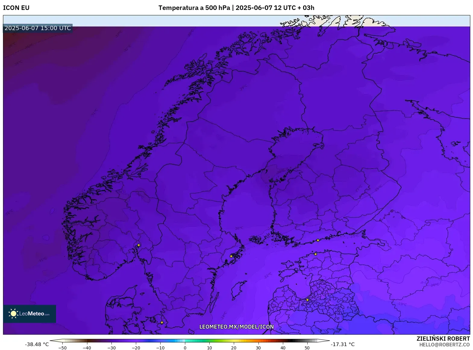 ICON model - Escandinavia, Temperatura a 500 hPa ICON model - Escandinavia, Temperatura a 500 hPa