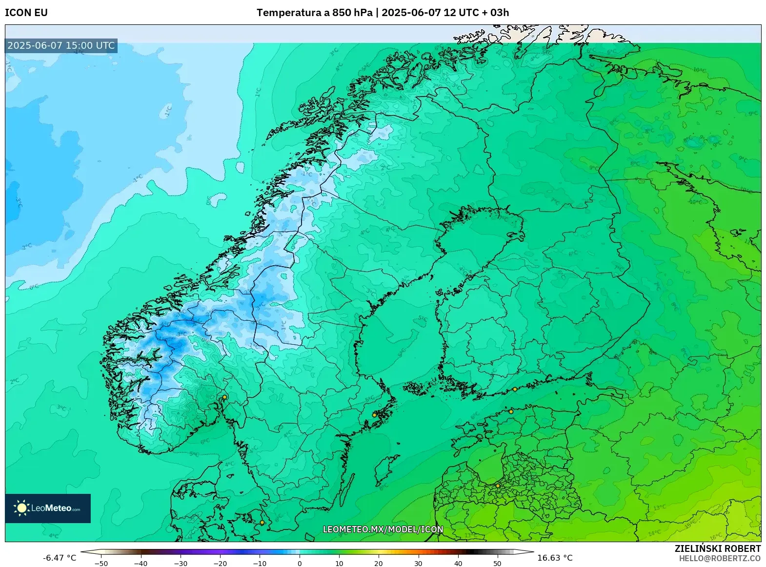 ICON model - Escandinavia, Temperatura a 850 hPa ICON model - Escandinavia, Temperatura a 850 hPa