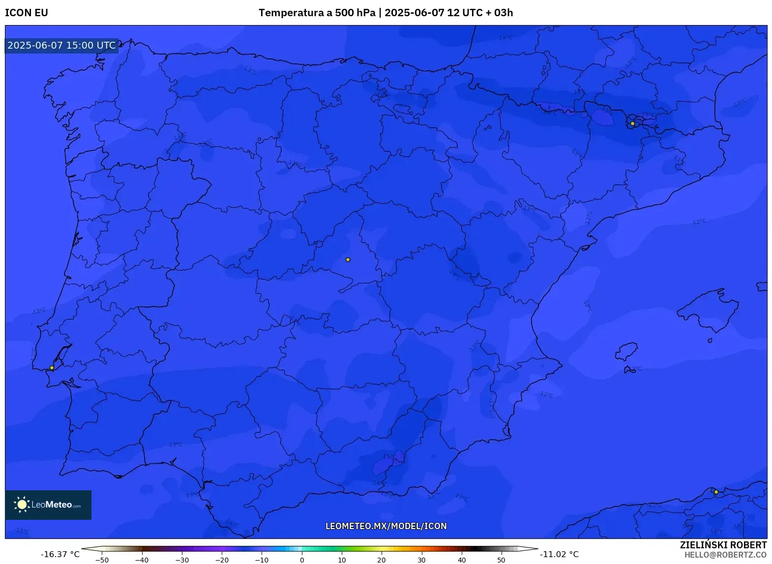 ICON model - España, Temperatura a 500 hPa ICON model - España, Temperatura a 500 hPa