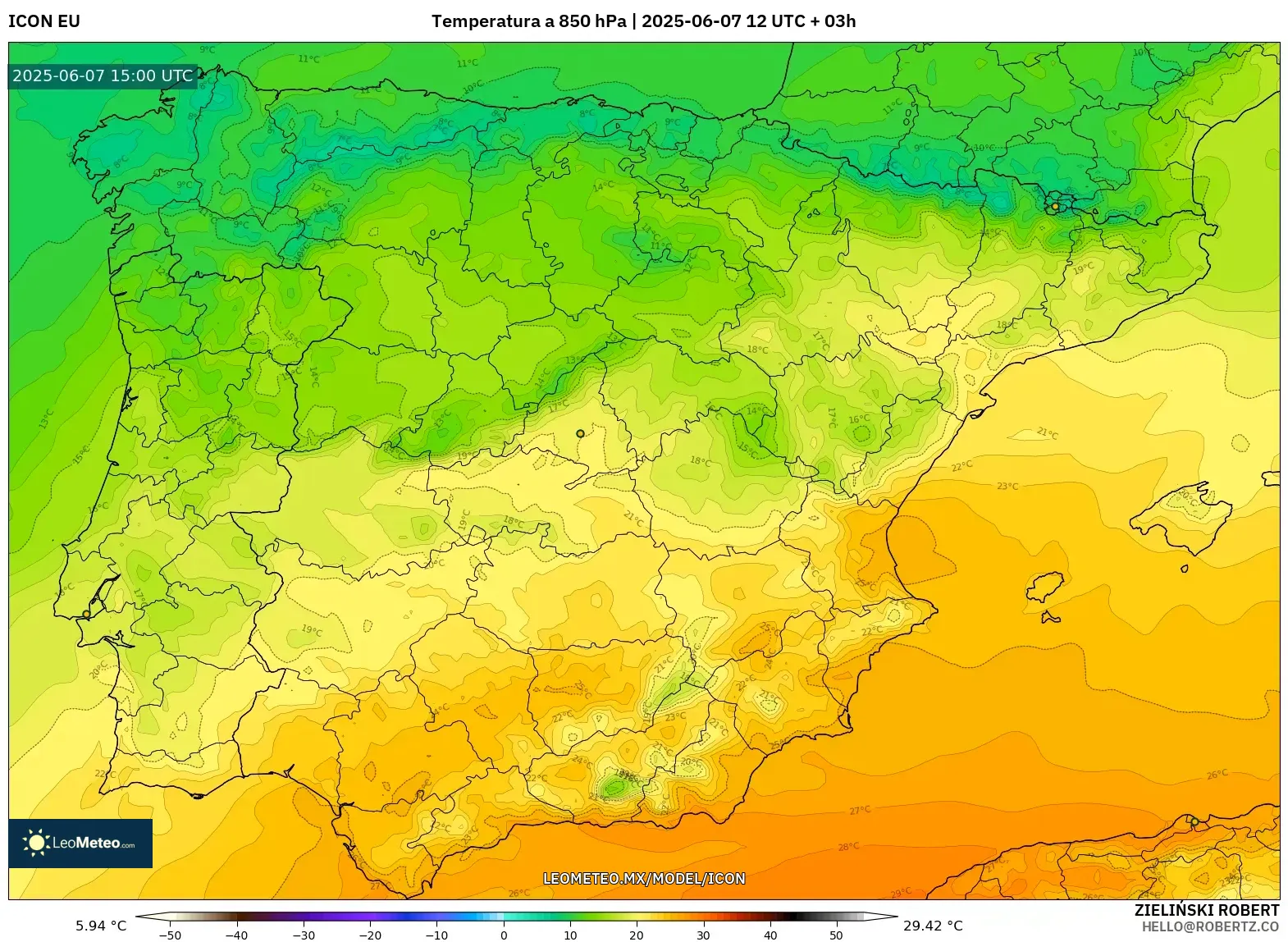 ICON model - España, Temperatura a 850 hPa ICON model - España, Temperatura a 850 hPa