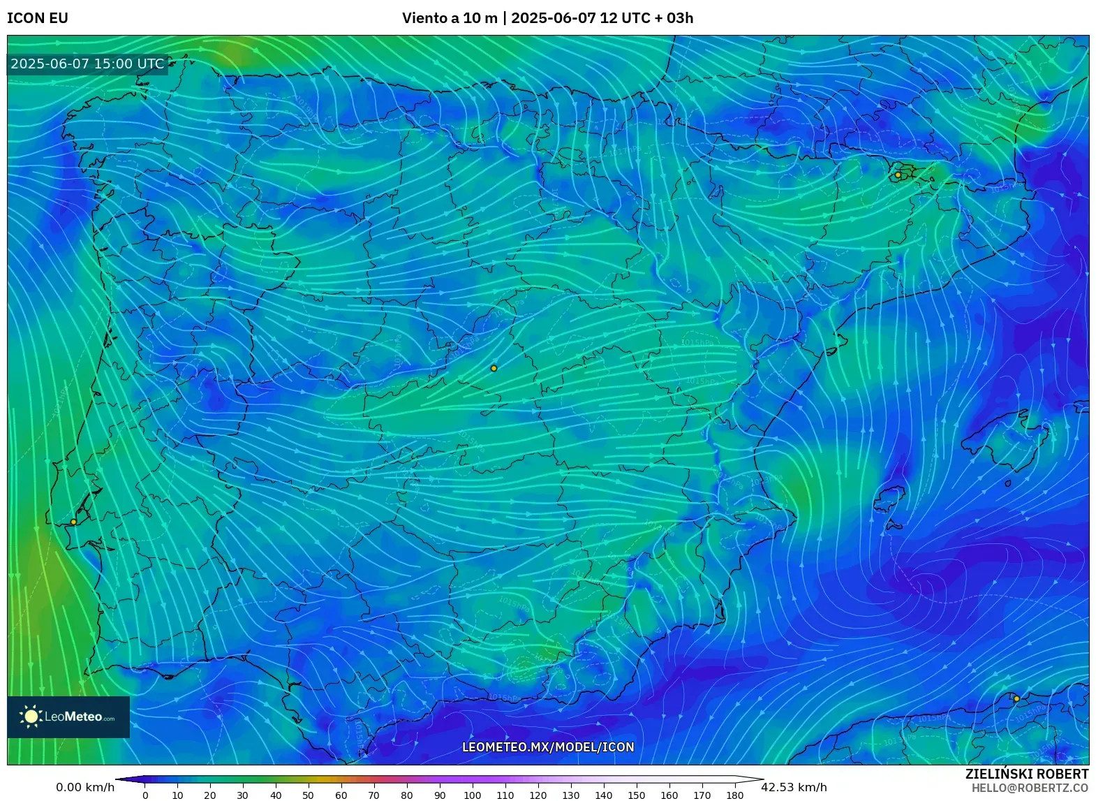 ICON model - España, Viento a 10 m