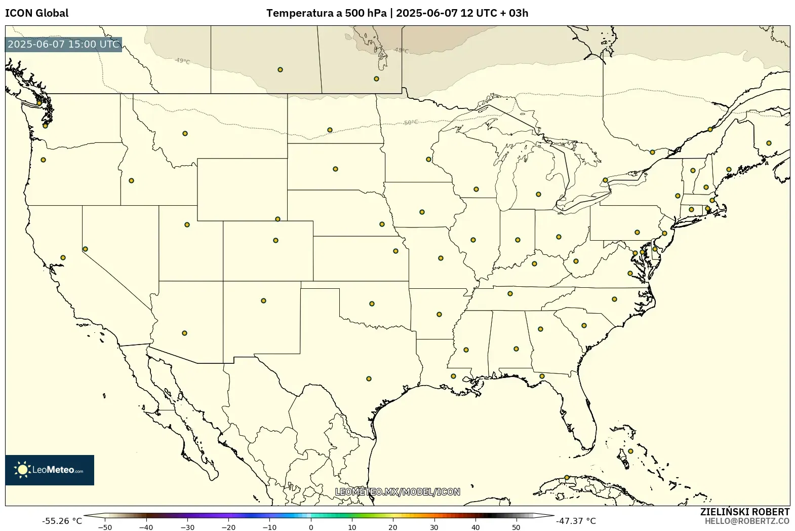 ICON model - Estados Unidos, Temperatura a 500 hPa ICON model - Estados Unidos, Temperatura a 500 hPa