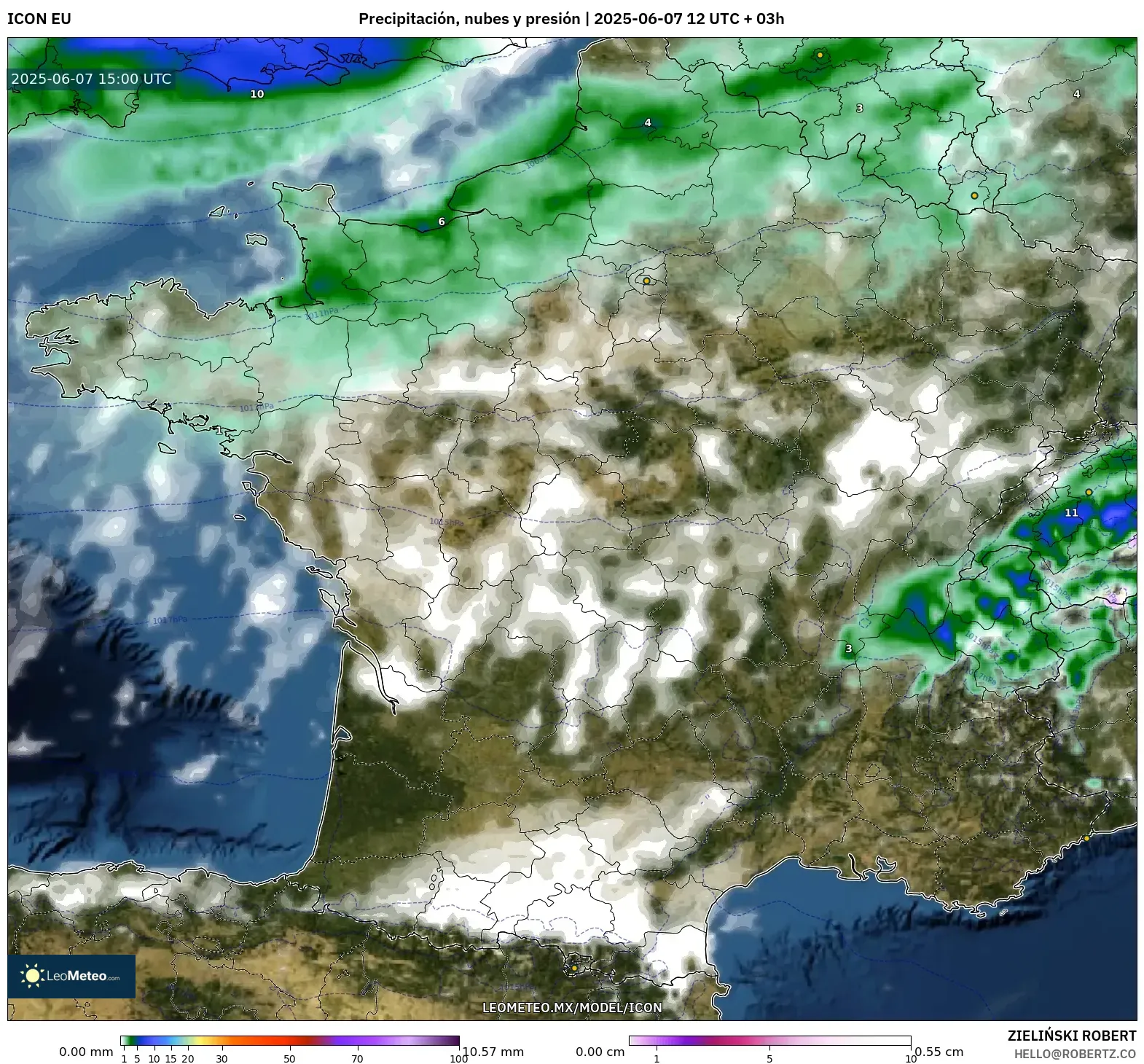 ICON model - Francia, Precipitación, nubes y presión