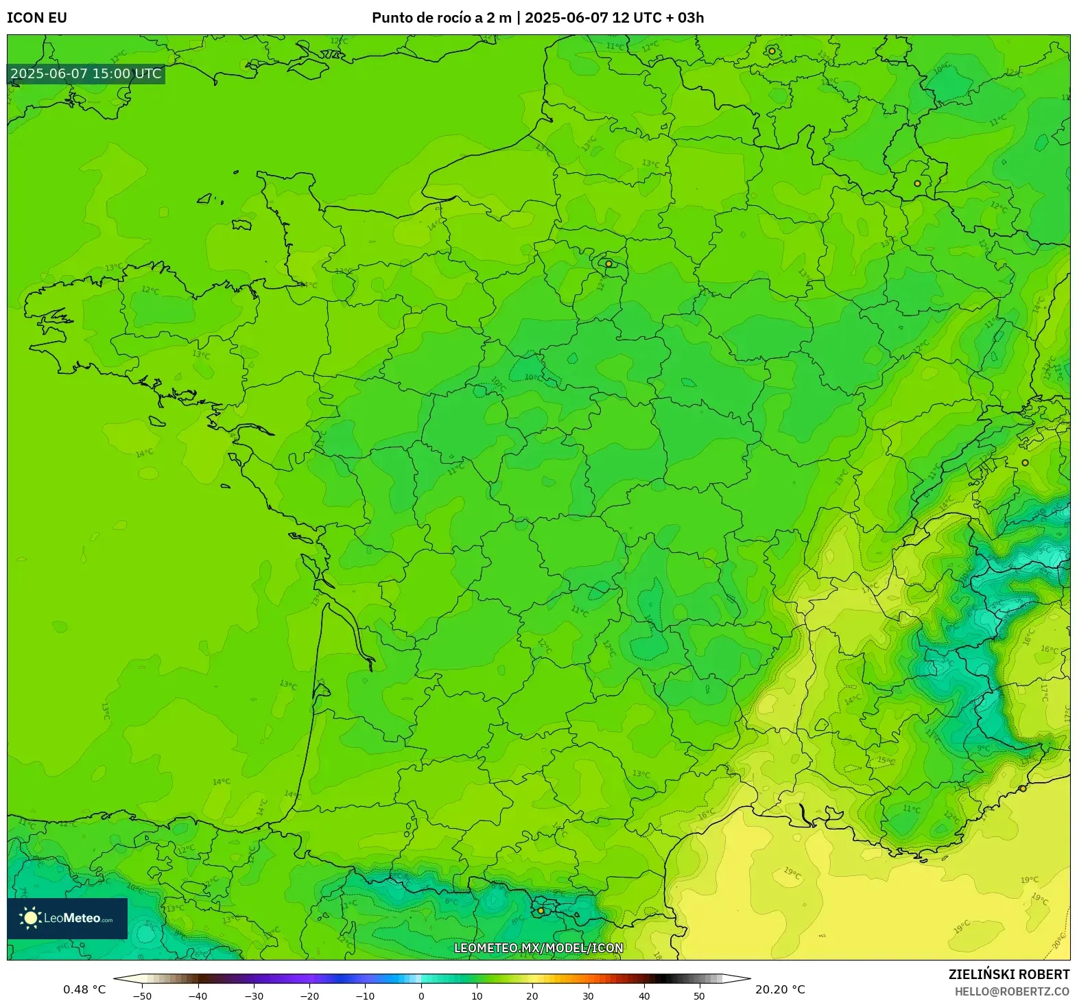 ICON model - Francia, Punto de rocío a 2 m