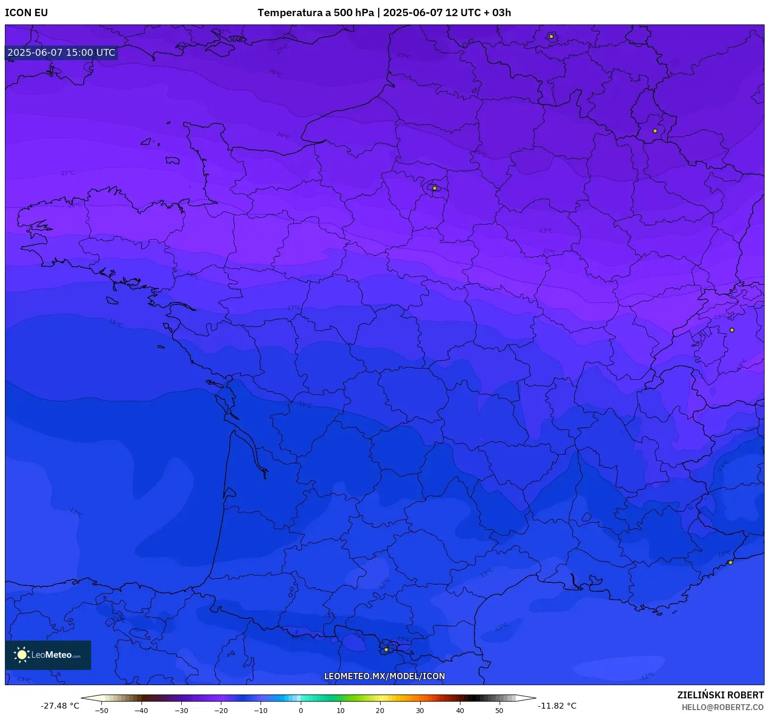 ICON model - Francia, Temperatura a 500 hPa ICON model - Francia, Temperatura a 500 hPa