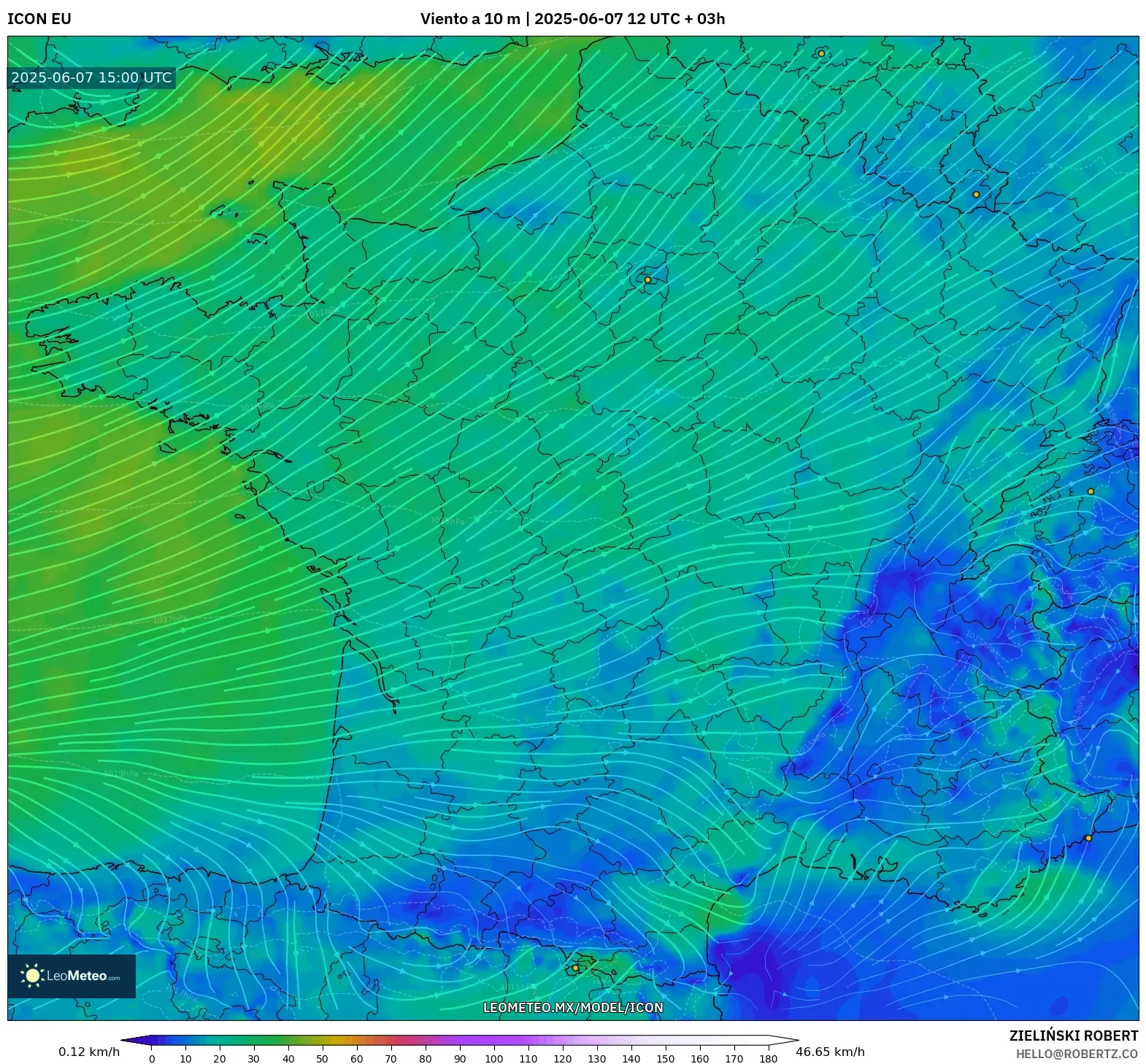ICON model - Francia, Viento a 10 m ICON model - Francia, Viento a 10 m