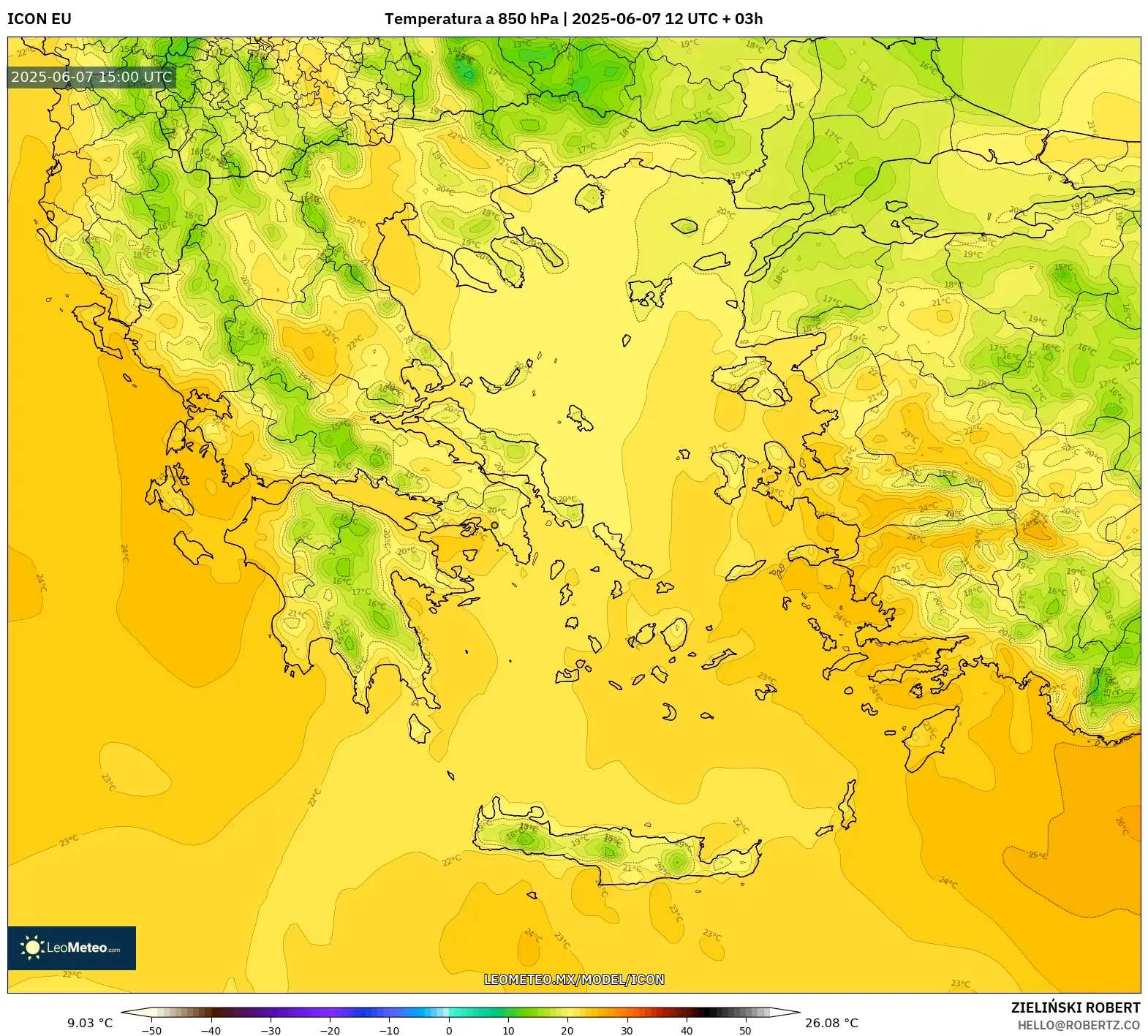 ICON model - Grecia, Temperatura a 850 hPa ICON model - Grecia, Temperatura a 850 hPa