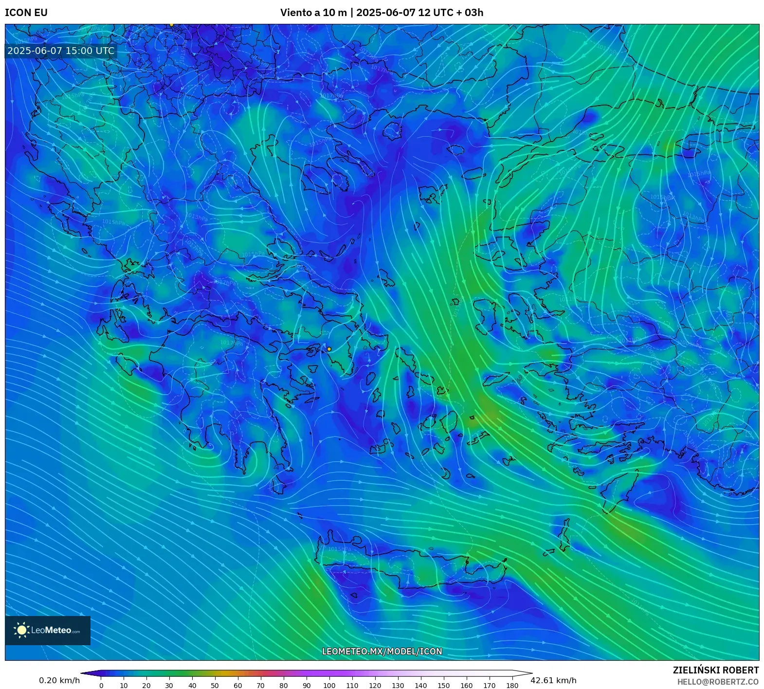 ICON model - Grecia, Viento a 10 m ICON model - Grecia, Viento a 10 m
