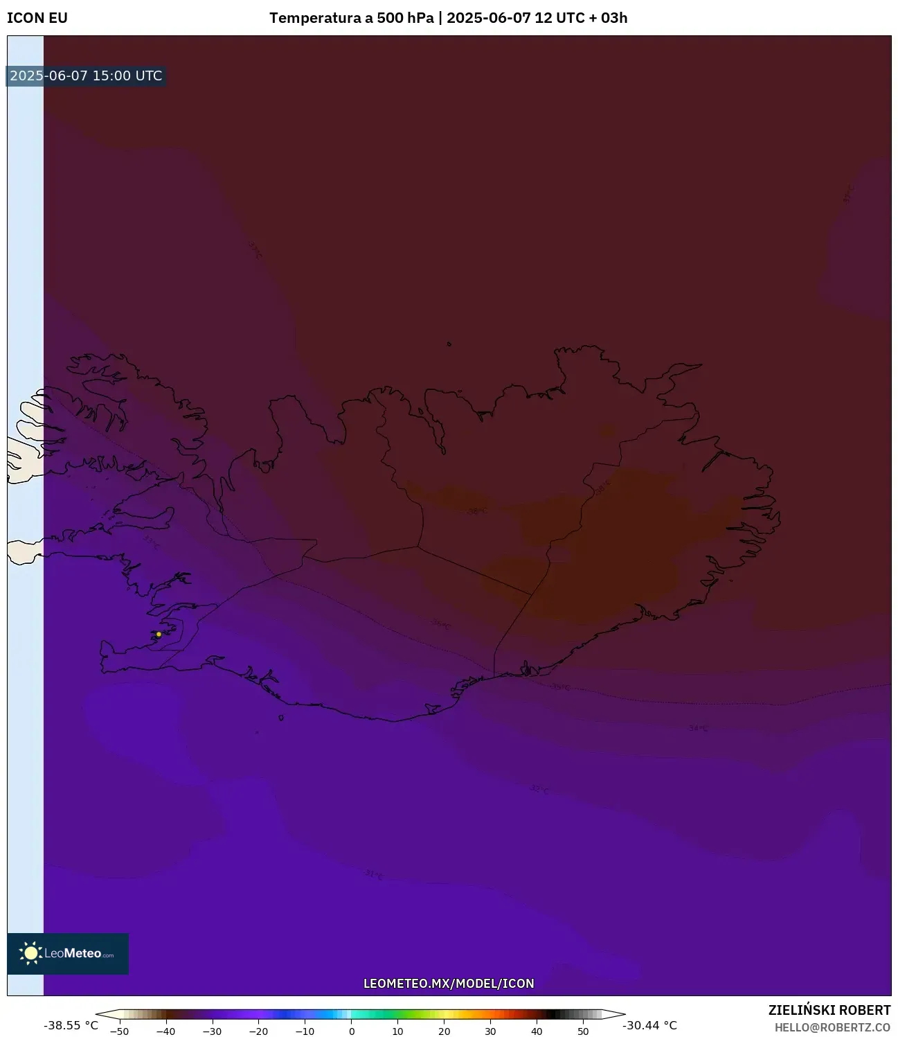 ICON model - Islandia, Temperatura a 500 hPa