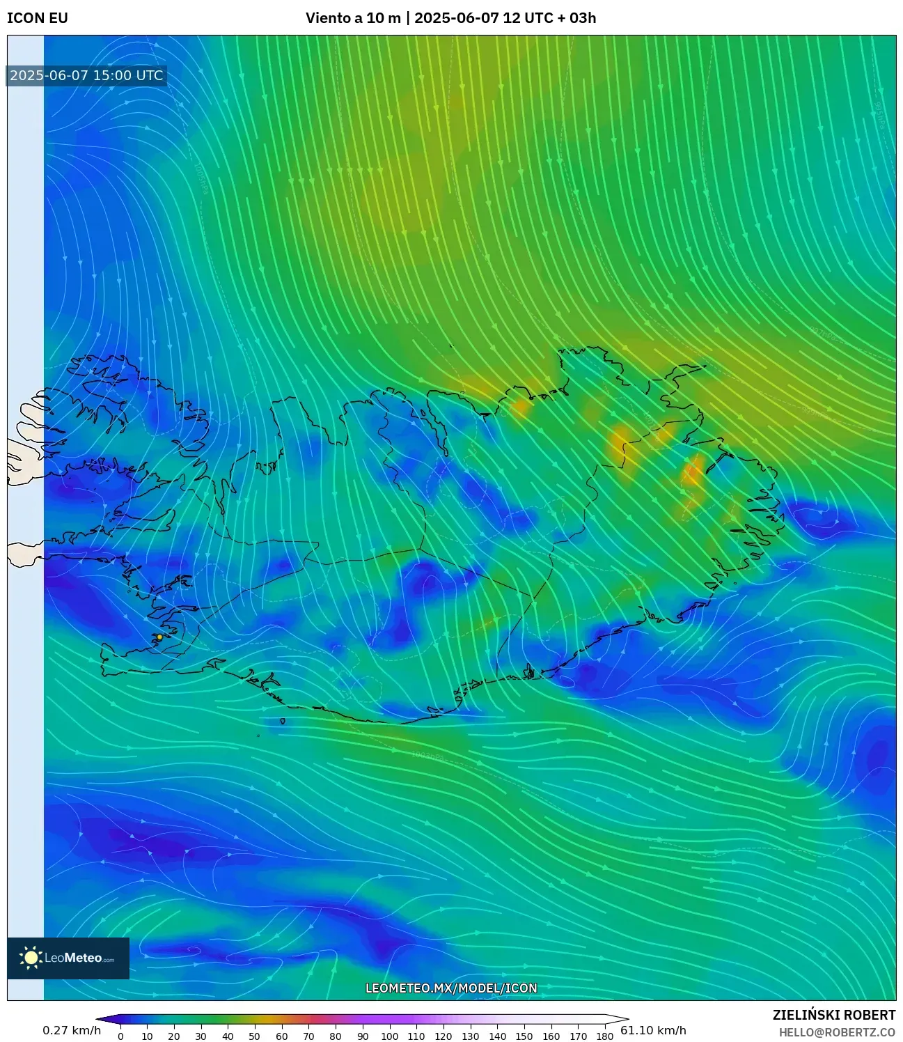 ICON model - Islandia, Viento a 10 m ICON model - Islandia, Viento a 10 m