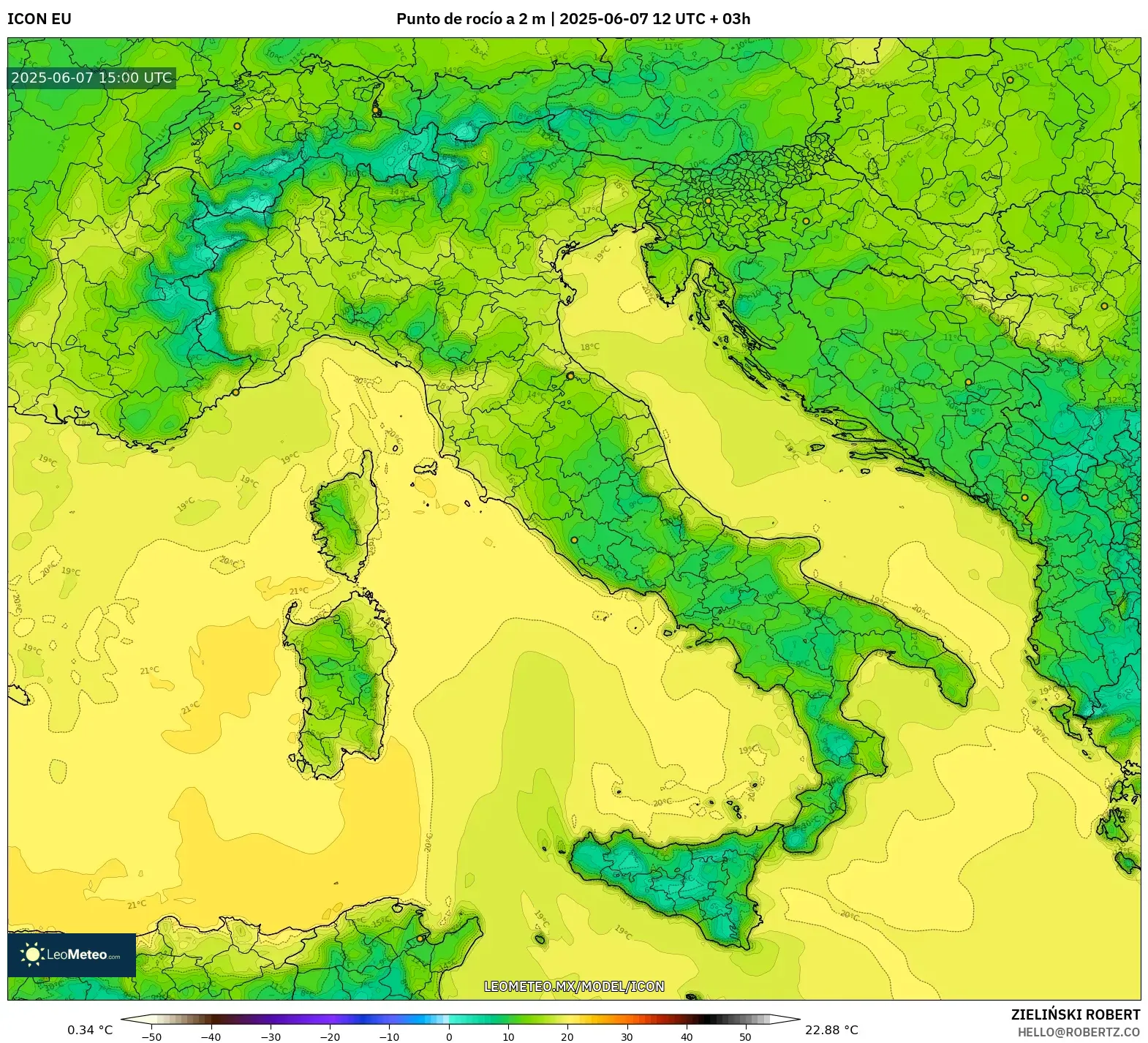 ICON model - Italia, Punto de rocío a 2 m