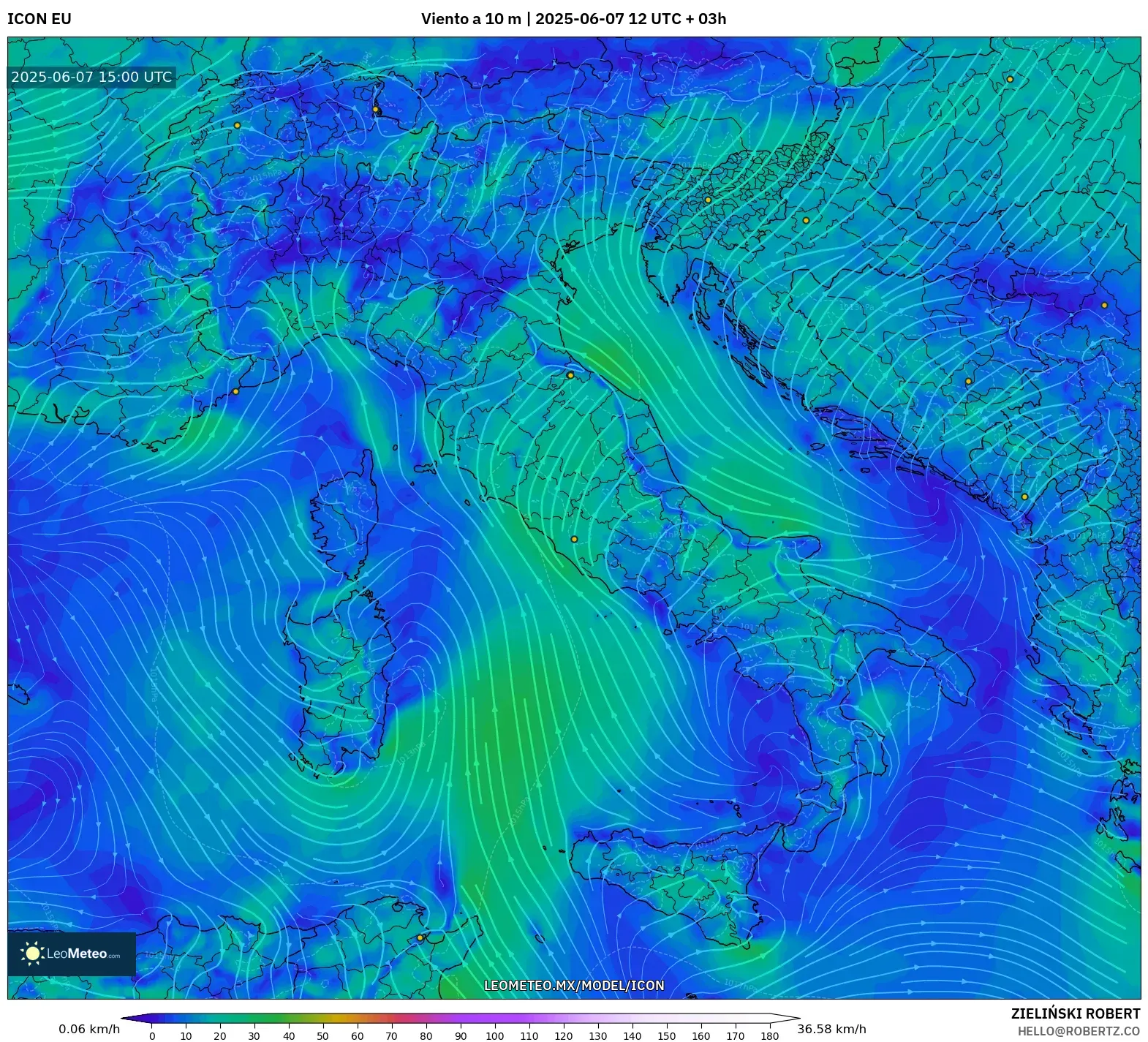 ICON model - Italia, Viento a 10 m ICON model - Italia, Viento a 10 m