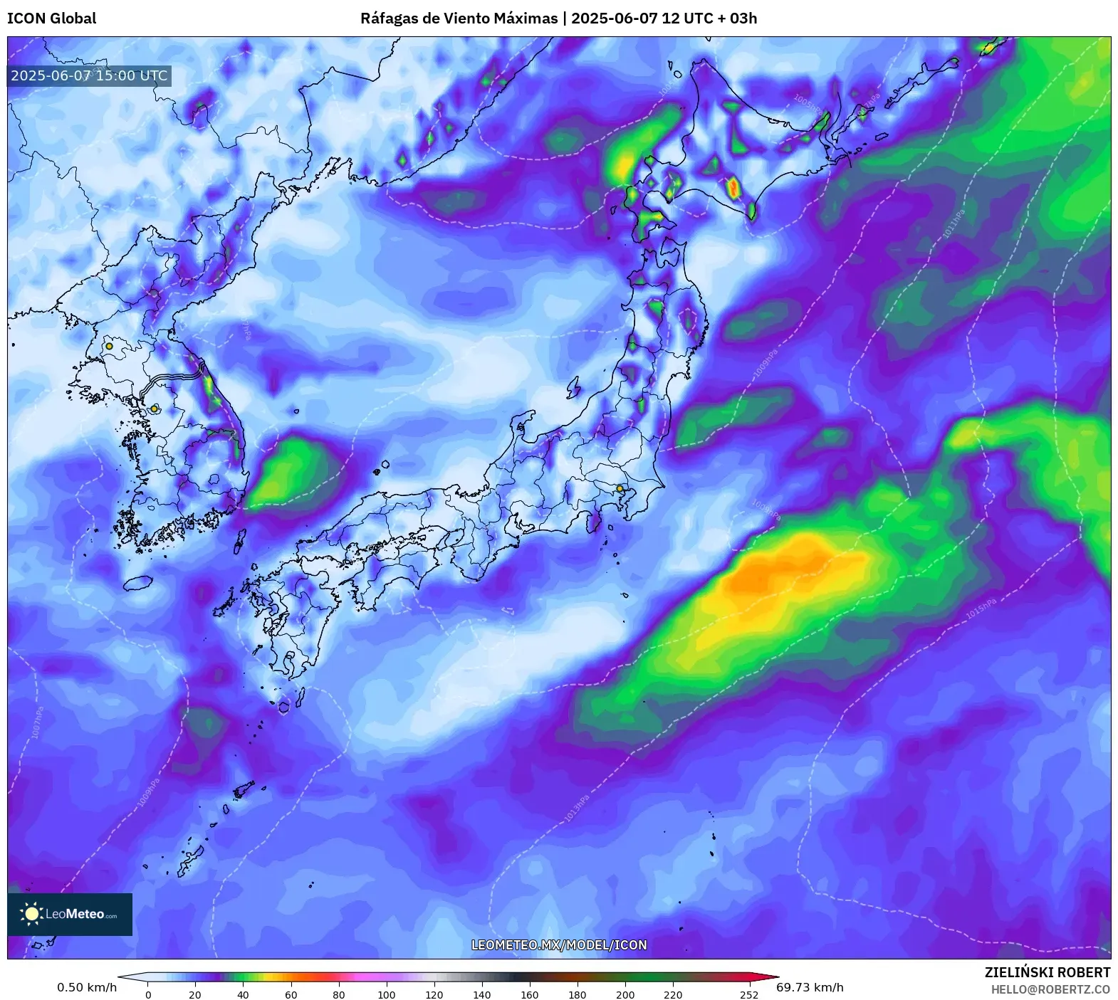 ICON model - Japón, Ráfagas de Viento Máximas ICON model - Japón, Ráfagas de Viento Máximas