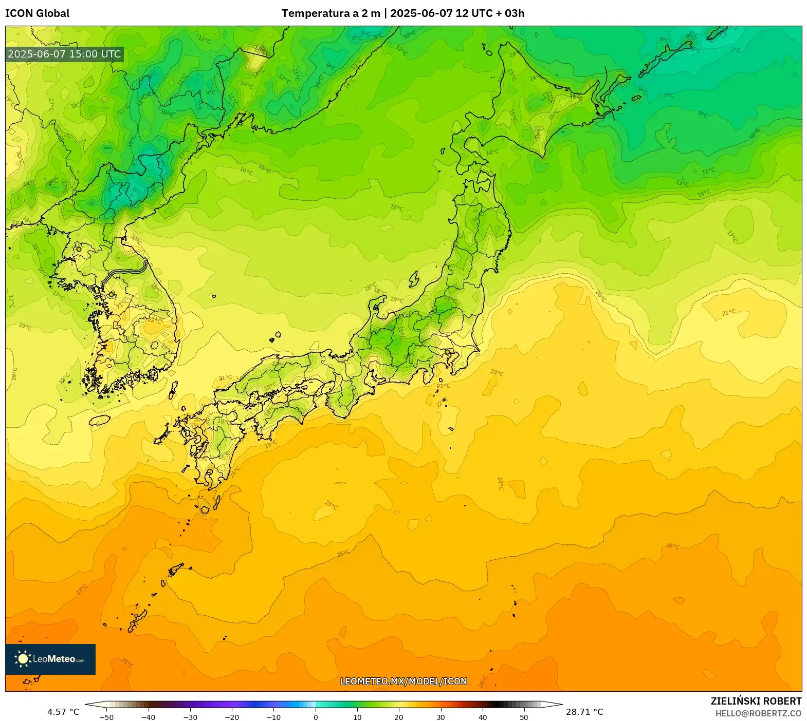 ICON model - Japón, Temperatura a 2 m ICON model - Japón, Temperatura a 2 m