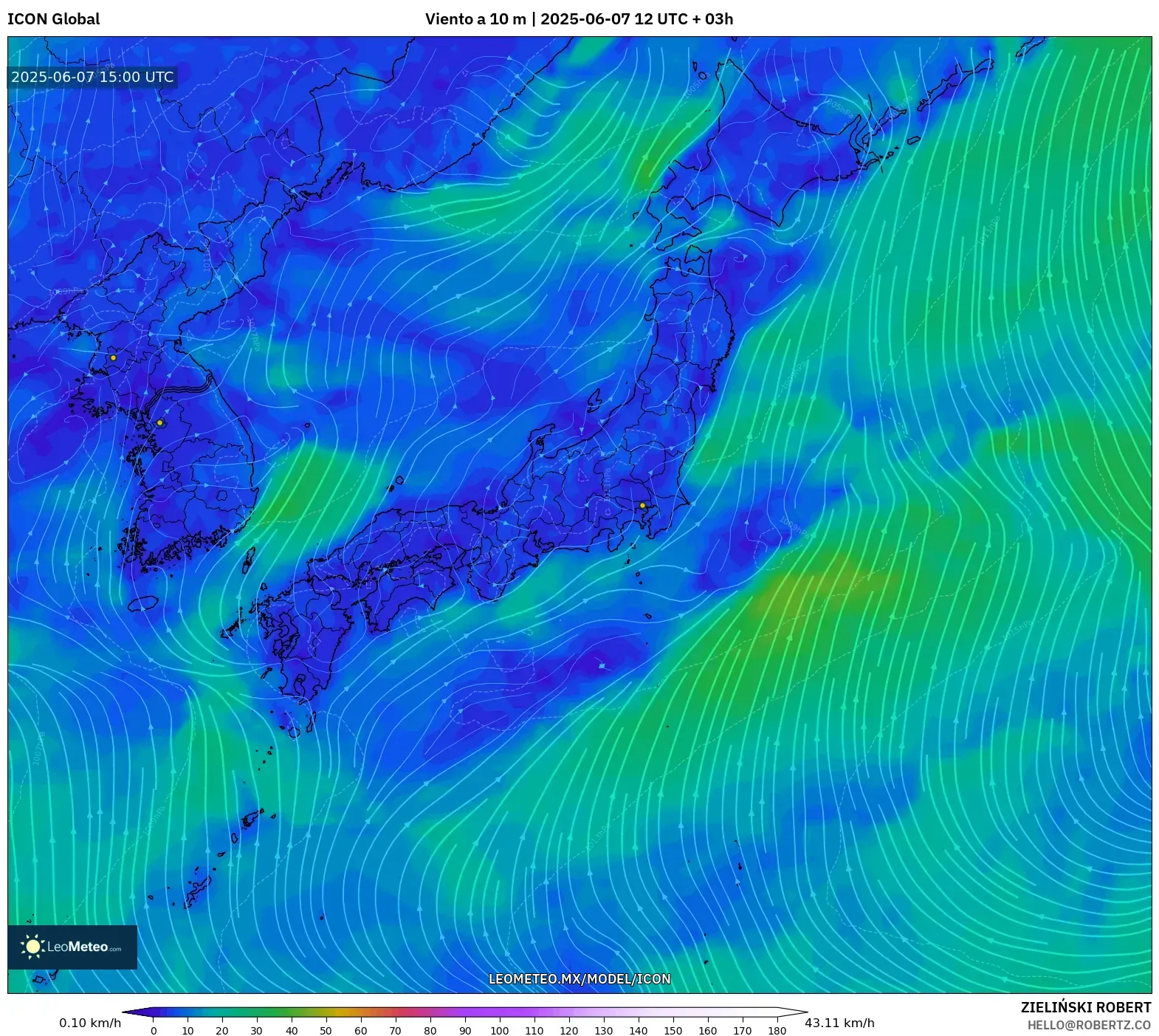 ICON model - Japón, Viento a 10 m ICON model - Japón, Viento a 10 m