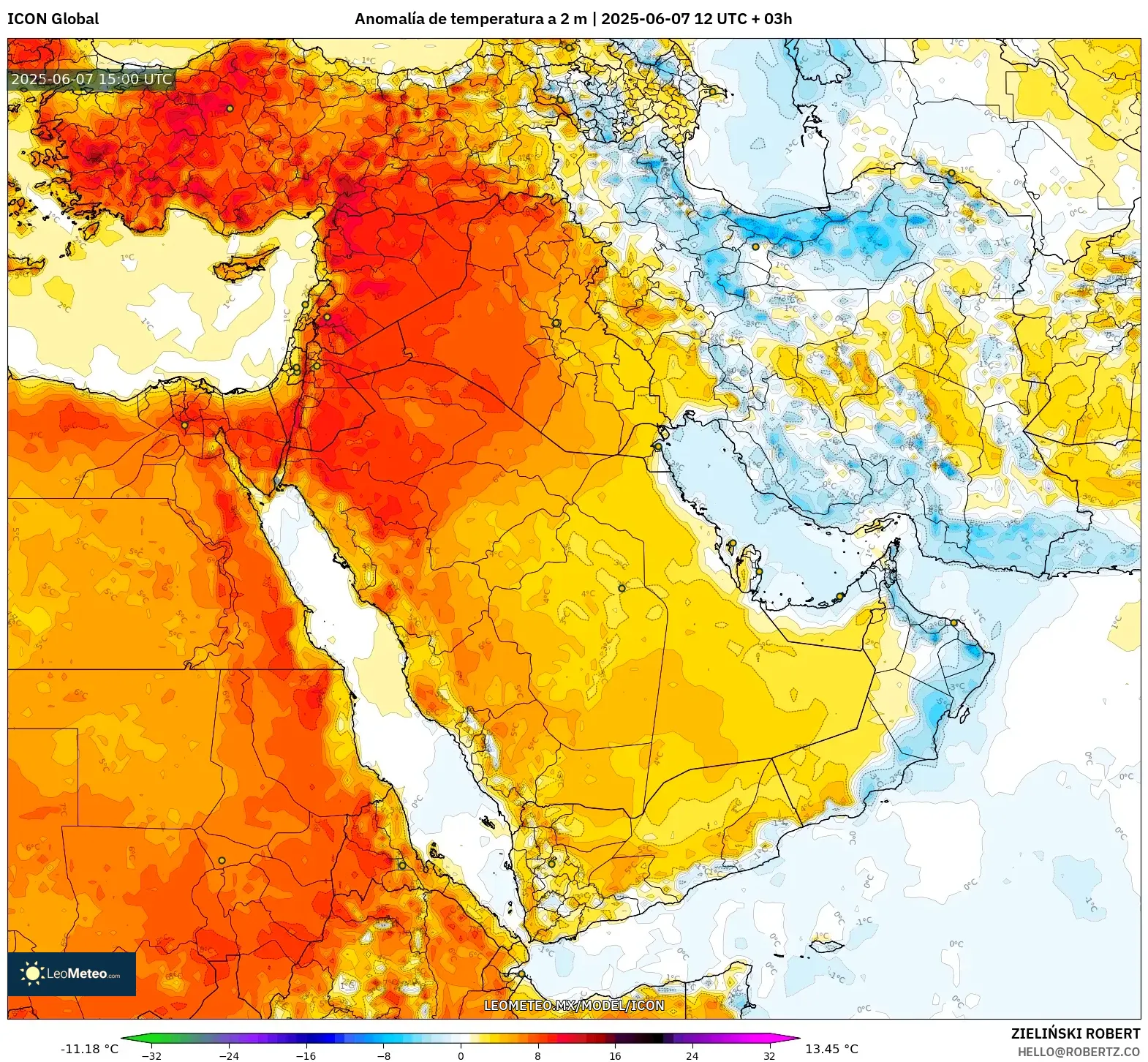 ICON model - Oriente Medio, Anomalía de temperatura a 2 m