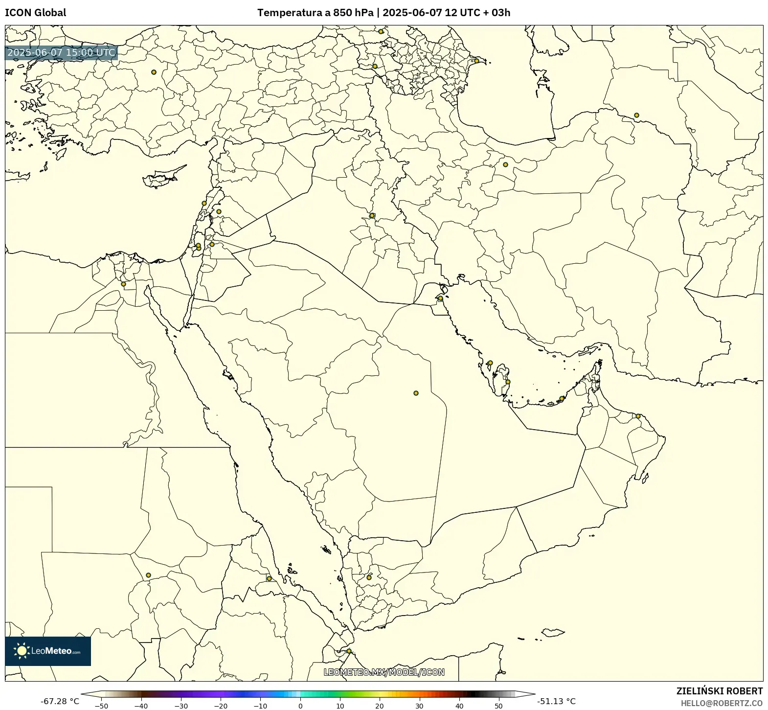 ICON model - Oriente Medio, Temperatura a 850 hPa ICON model - Oriente Medio, Temperatura a 850 hPa