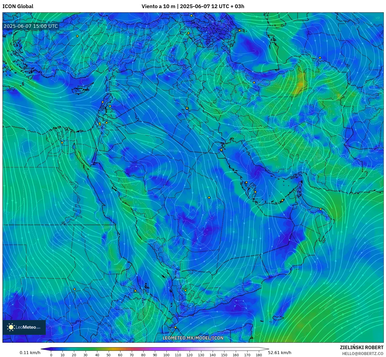 ICON model - Oriente Medio, Viento a 10 m
