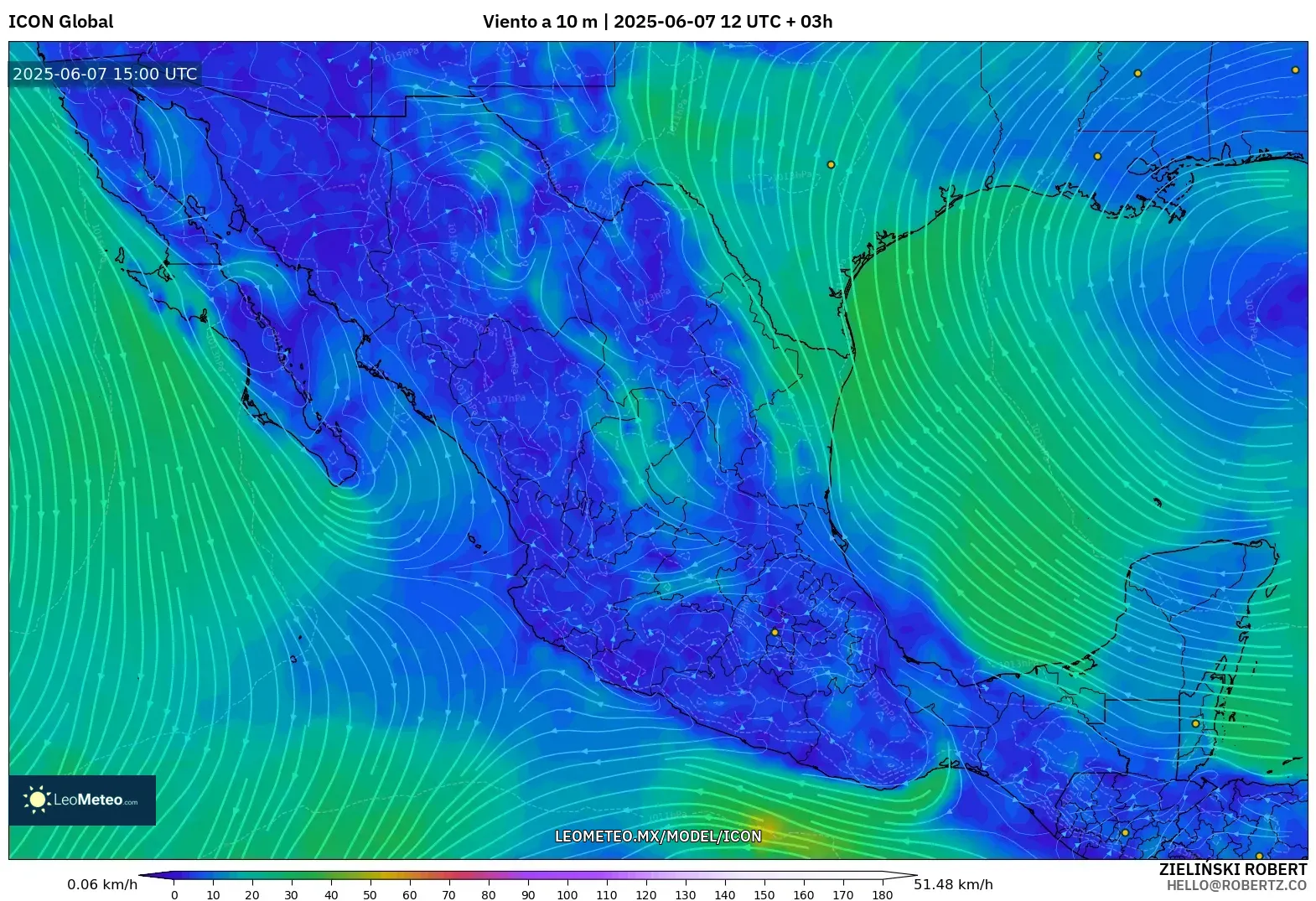 ICON model - México, Viento a 10 m ICON model - México, Viento a 10 m