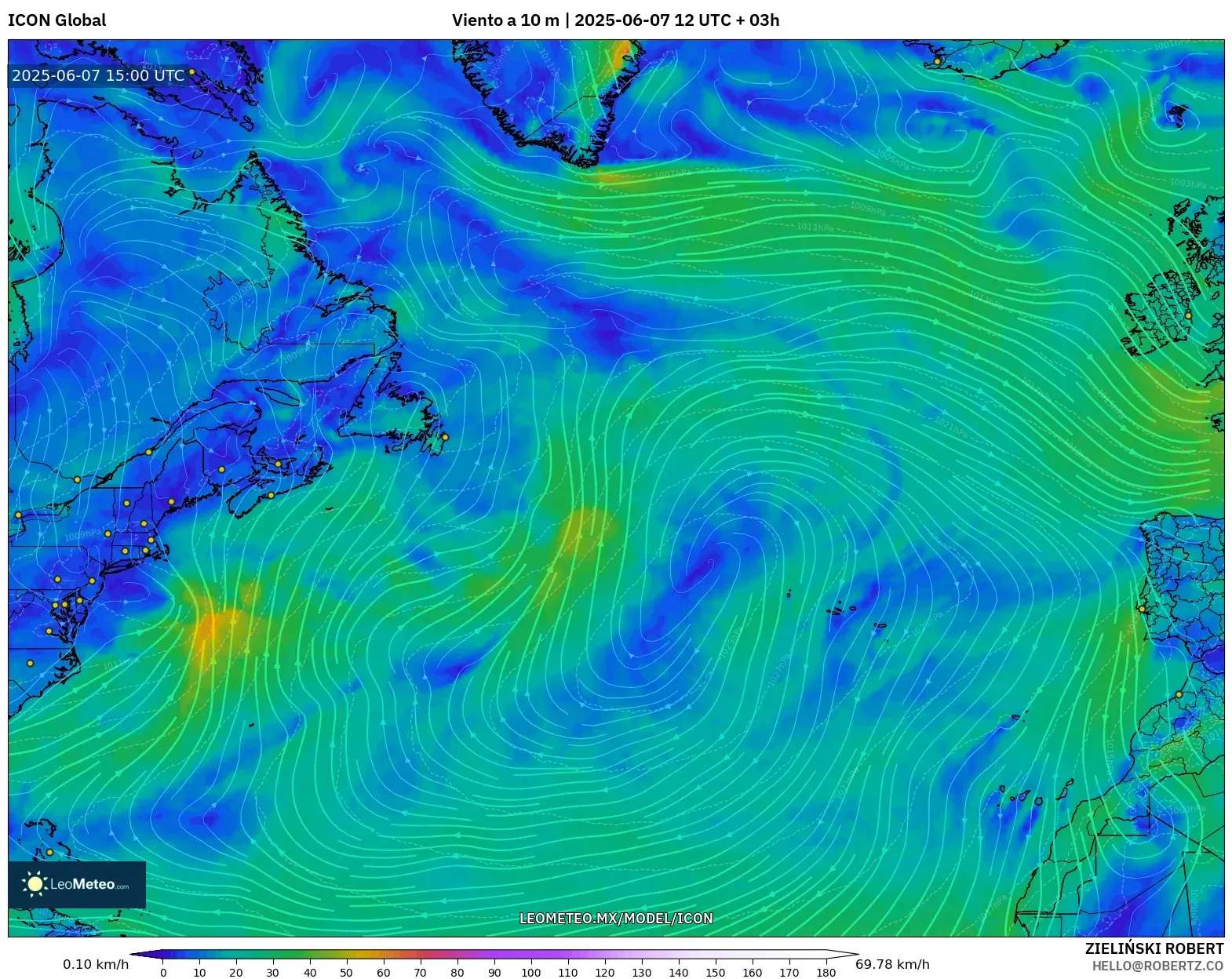 ICON model - Norte Atlántico, Viento a 10 m ICON model - Norte Atlántico, Viento a 10 m