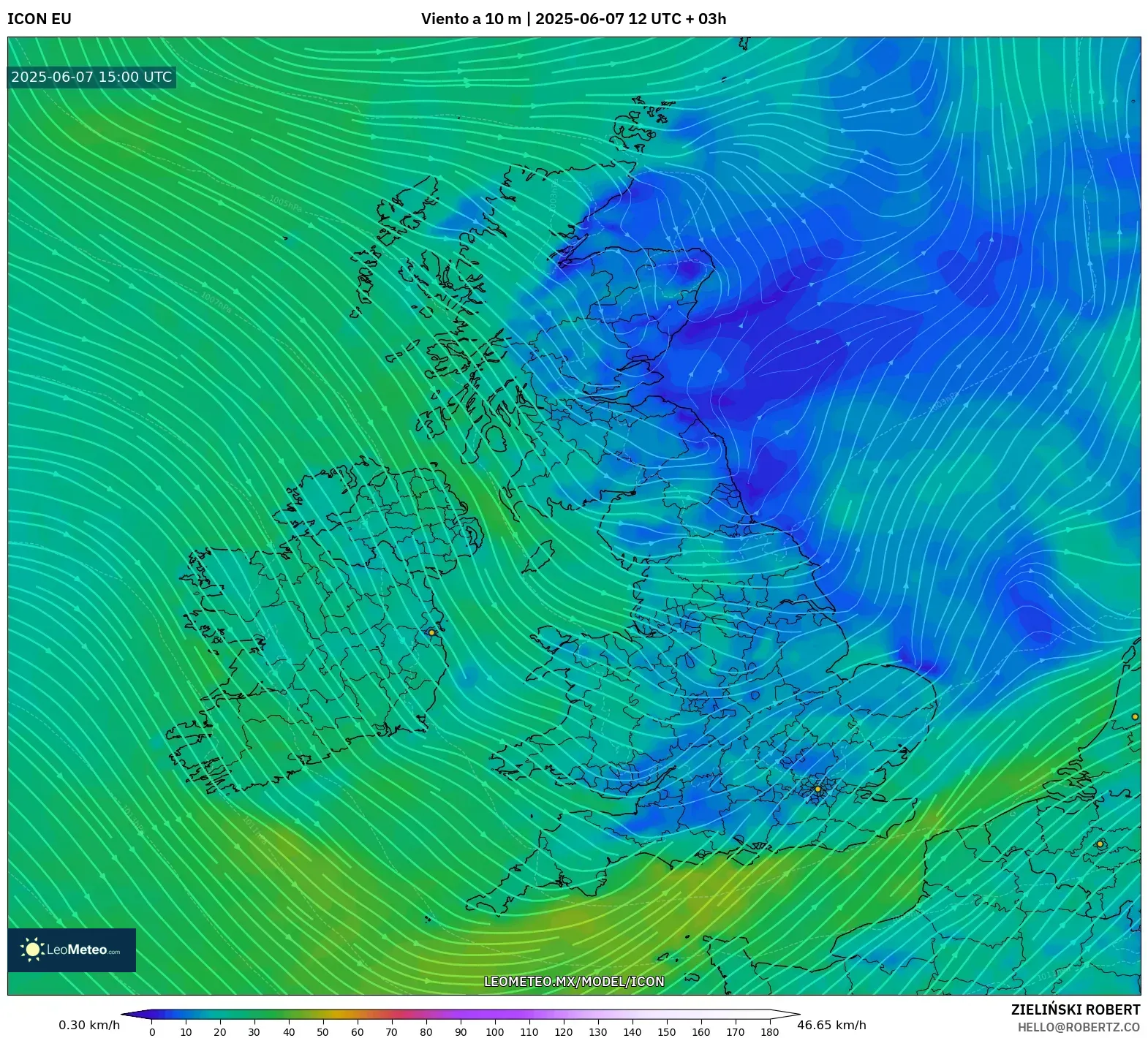 ICON model - Reino Unido, Viento a 10 m