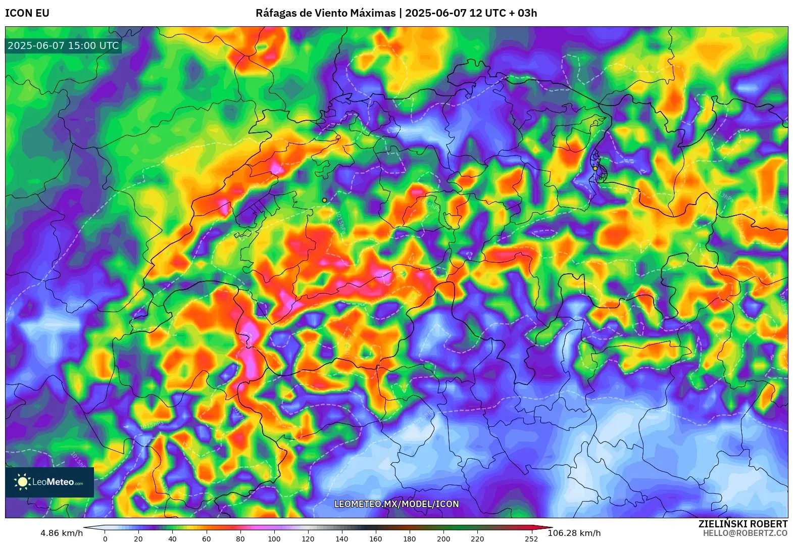 ICON model - Suiza, Ráfagas de Viento Máximas