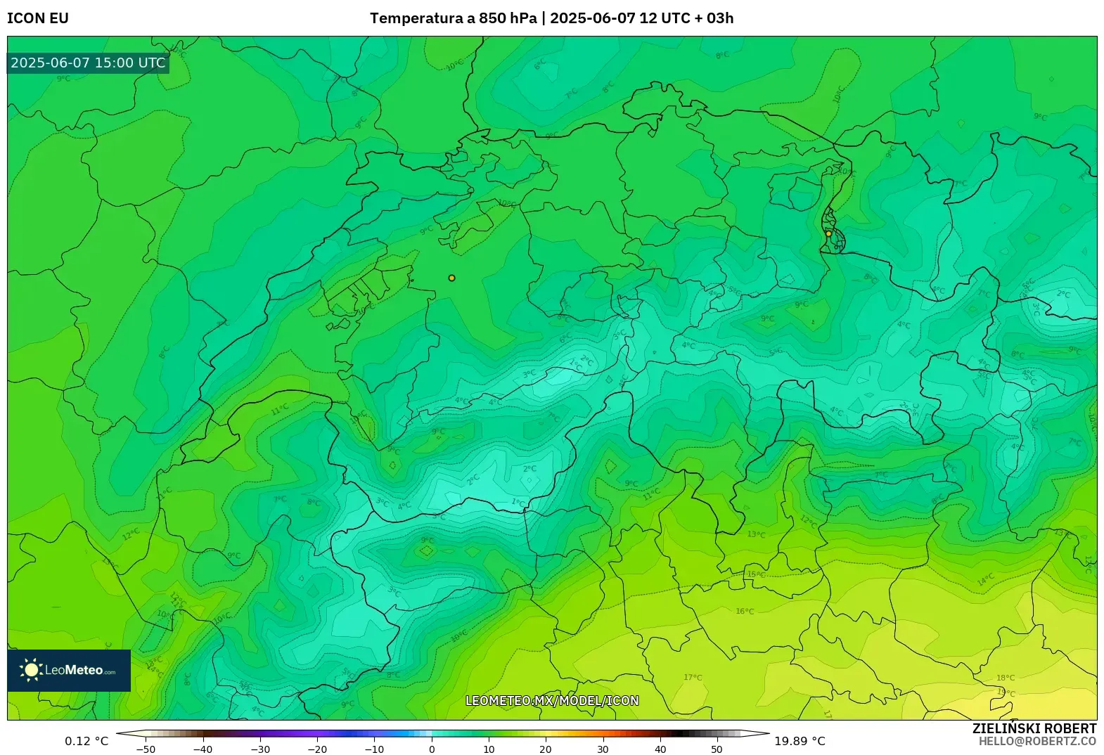 ICON model - Suiza, Temperatura a 850 hPa ICON model - Suiza, Temperatura a 850 hPa