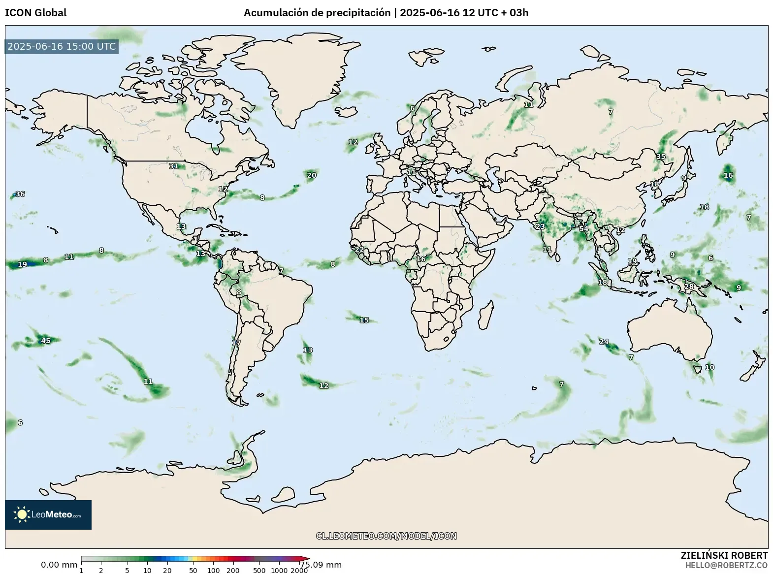 ICON model - Mundo, Acumulación de precipitación ICON model - Mundo, Acumulación de precipitación