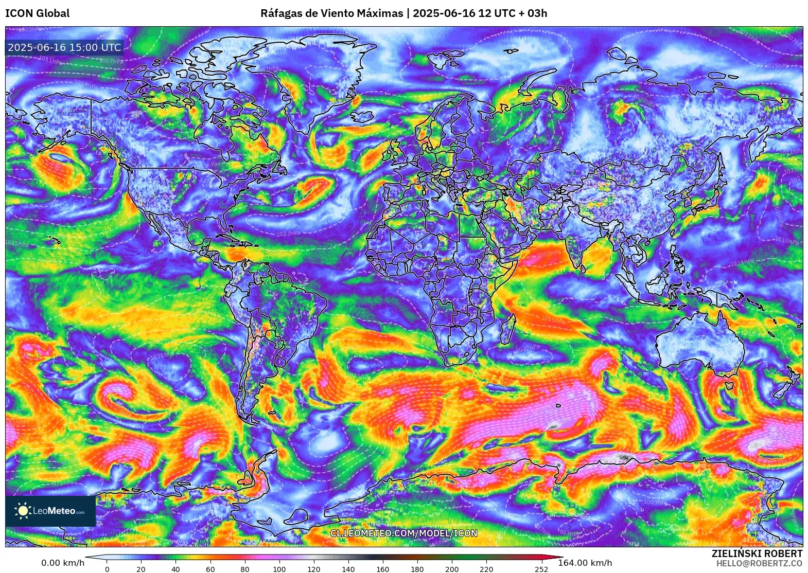 ICON model - Mundo, Ráfagas de Viento Máximas ICON model - Mundo, Ráfagas de Viento Máximas