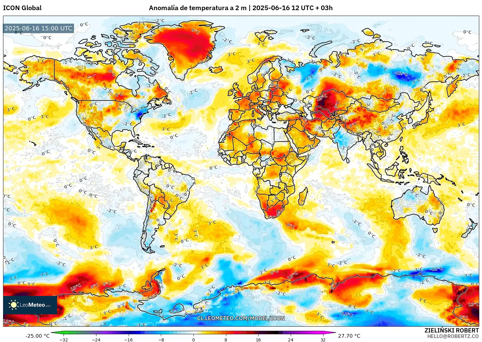 ICON model - Mundo, Anomalía de temperatura a 2 m ICON model - Mundo, Anomalía de temperatura a 2 m