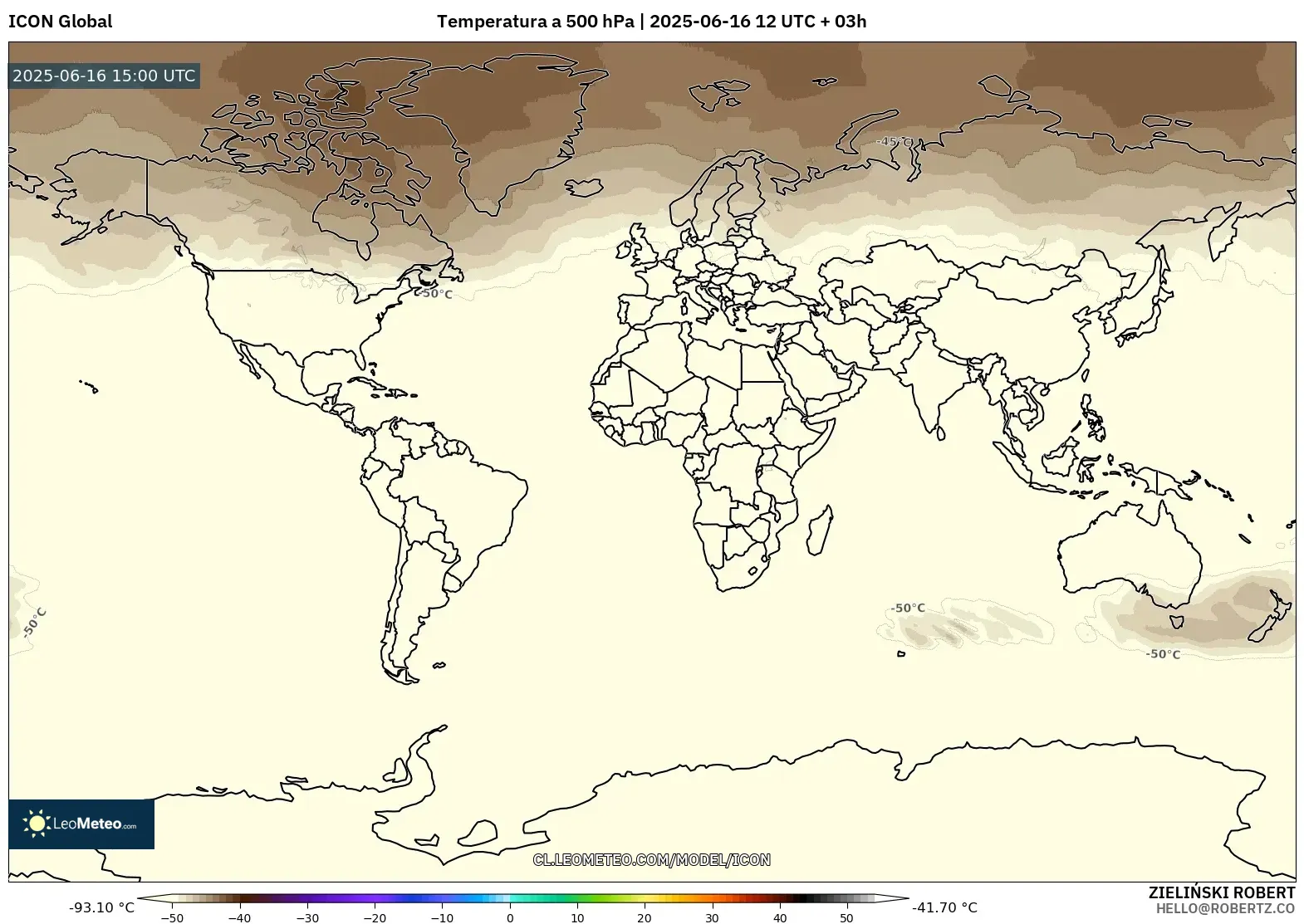 ICON model - Mundo, Temperatura a 500 hPa ICON model - Mundo, Temperatura a 500 hPa