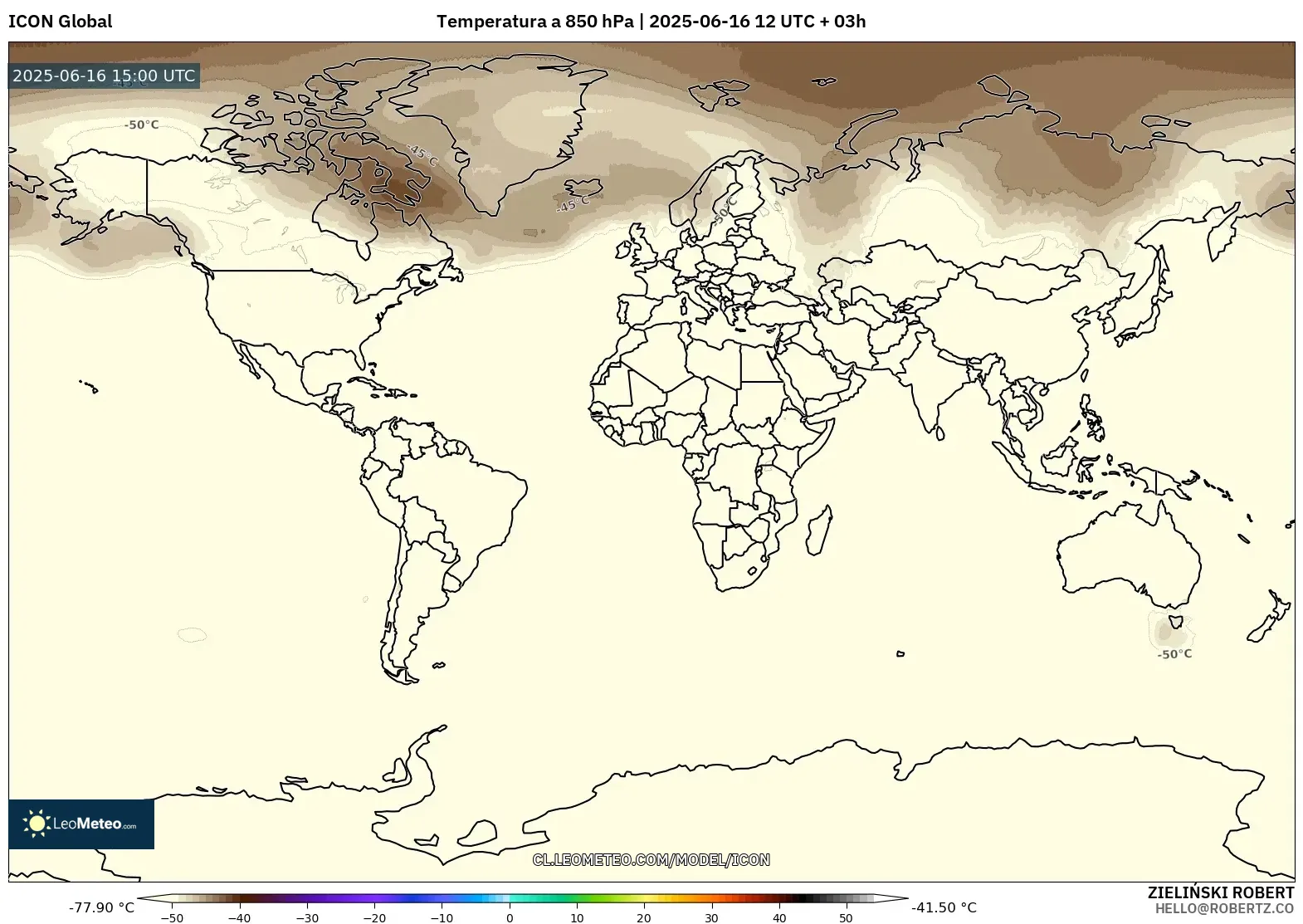 ICON model - Mundo, Temperatura a 850 hPa ICON model - Mundo, Temperatura a 850 hPa